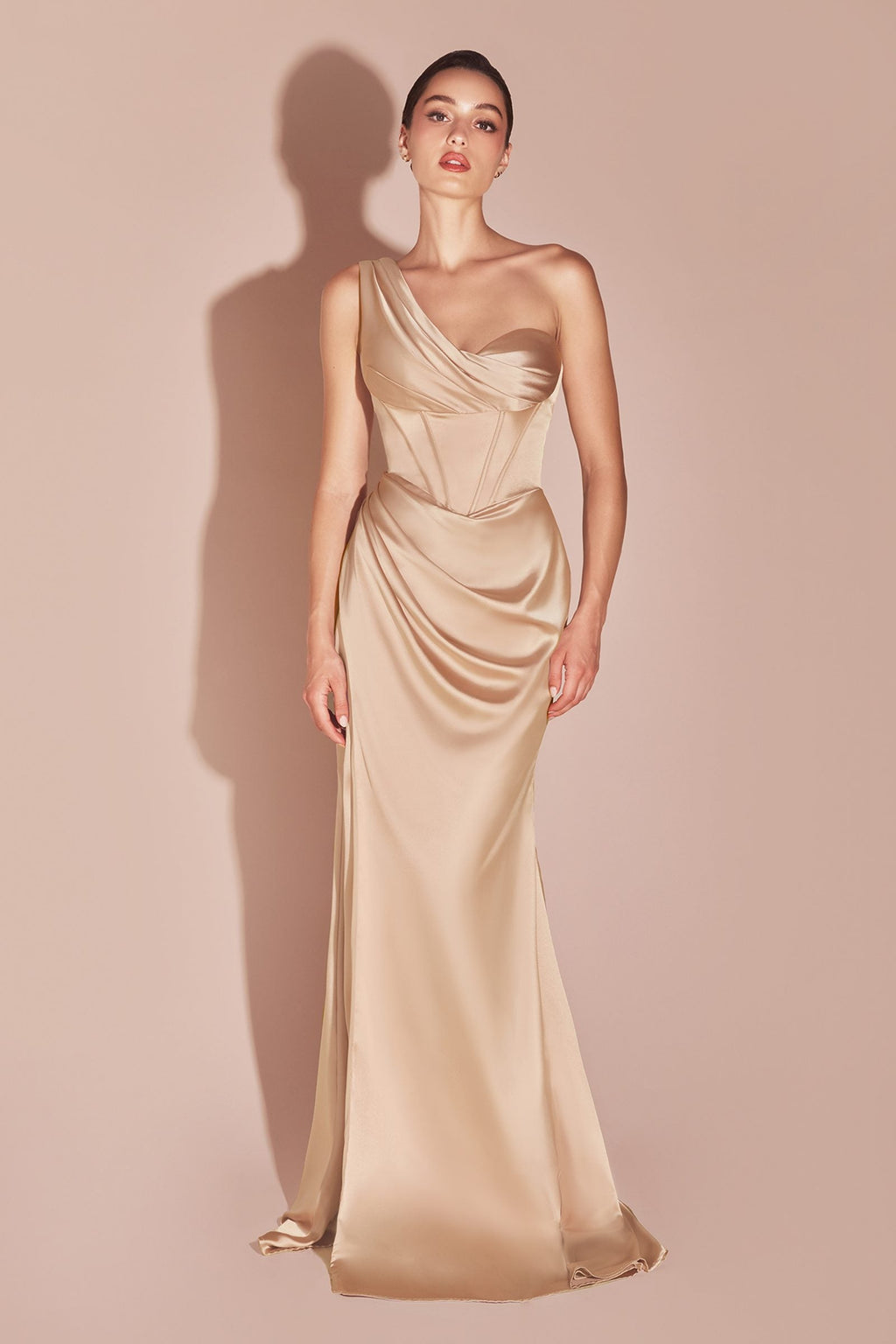 Bridal Party Dress | Ladivine 7448 Dress Long One Shoulder Satin Corset