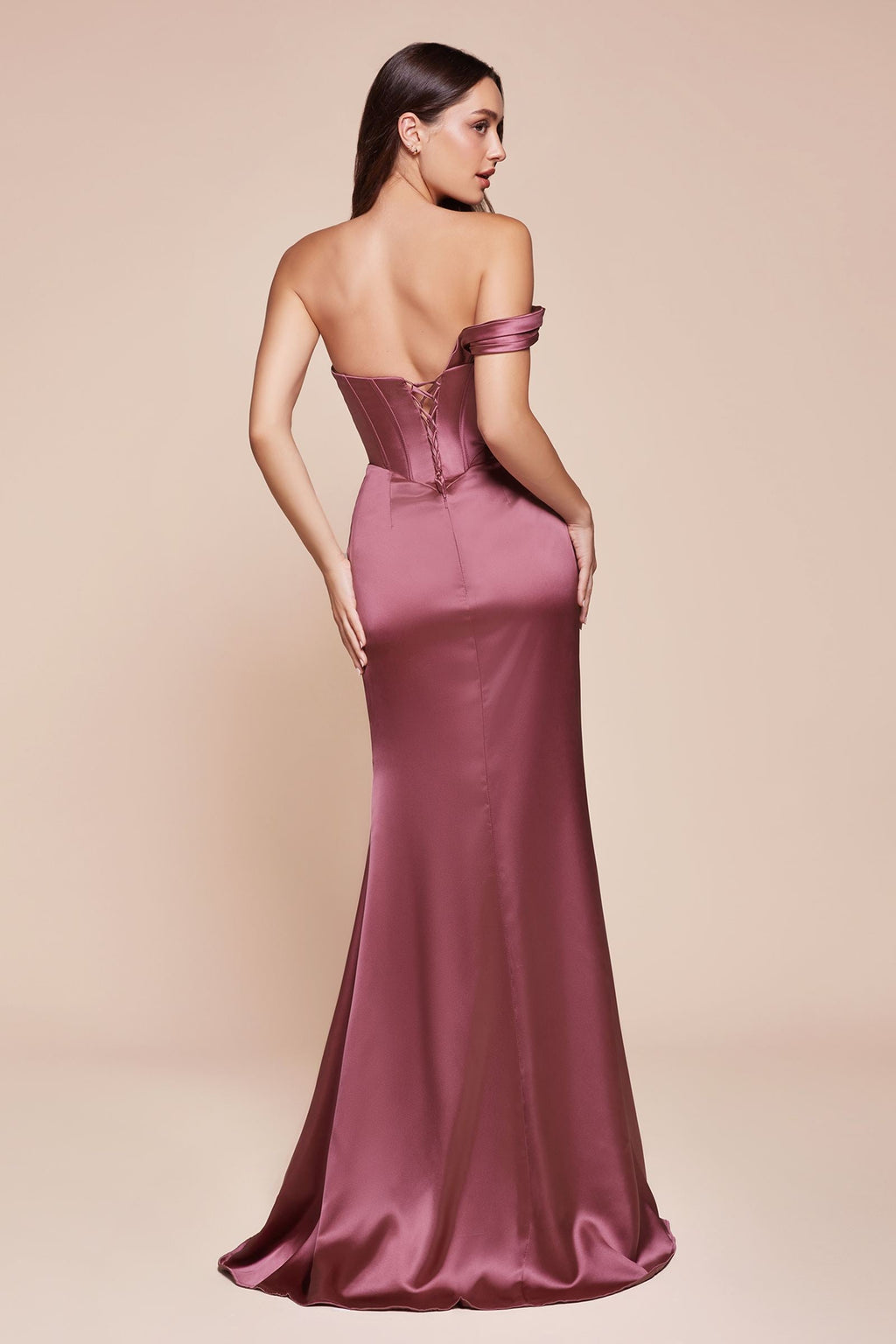 Bridal Party Dress | Ladivine 7448 Dress Long One Shoulder Satin Corset