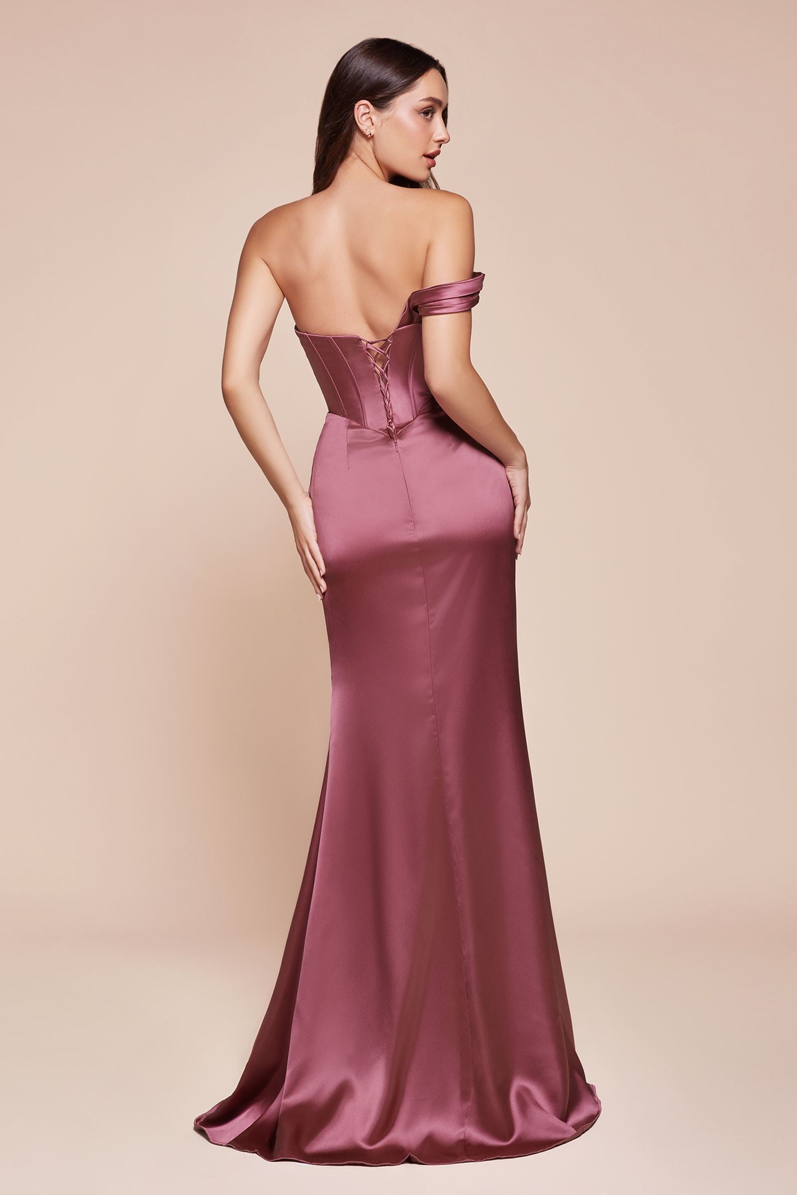 Bridal Party Dress | Ladivine 7448 Dress Long One Shoulder Satin Corset