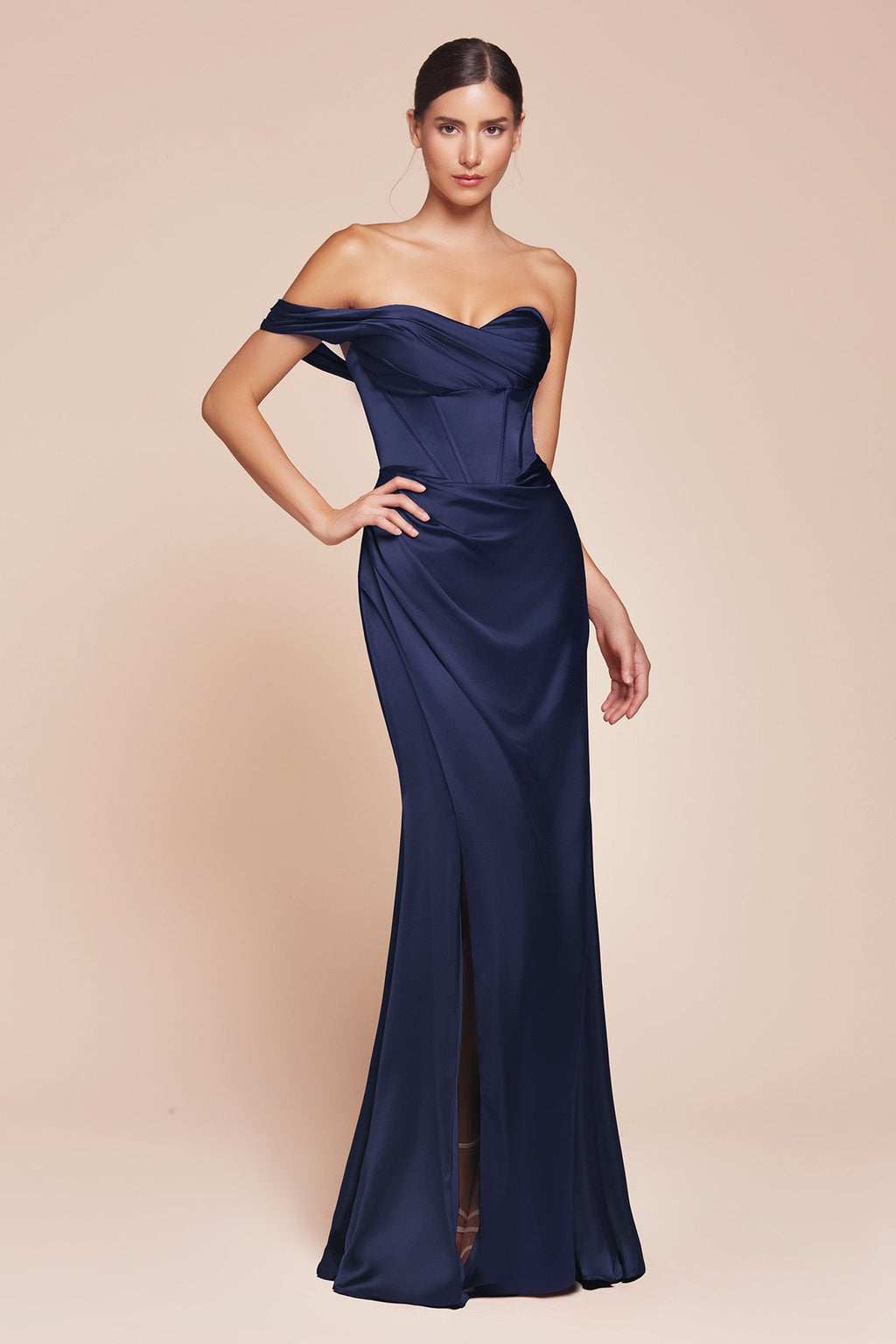 Bridal Party Dress | Ladivine 7448 Dress Long One Shoulder Satin Corset