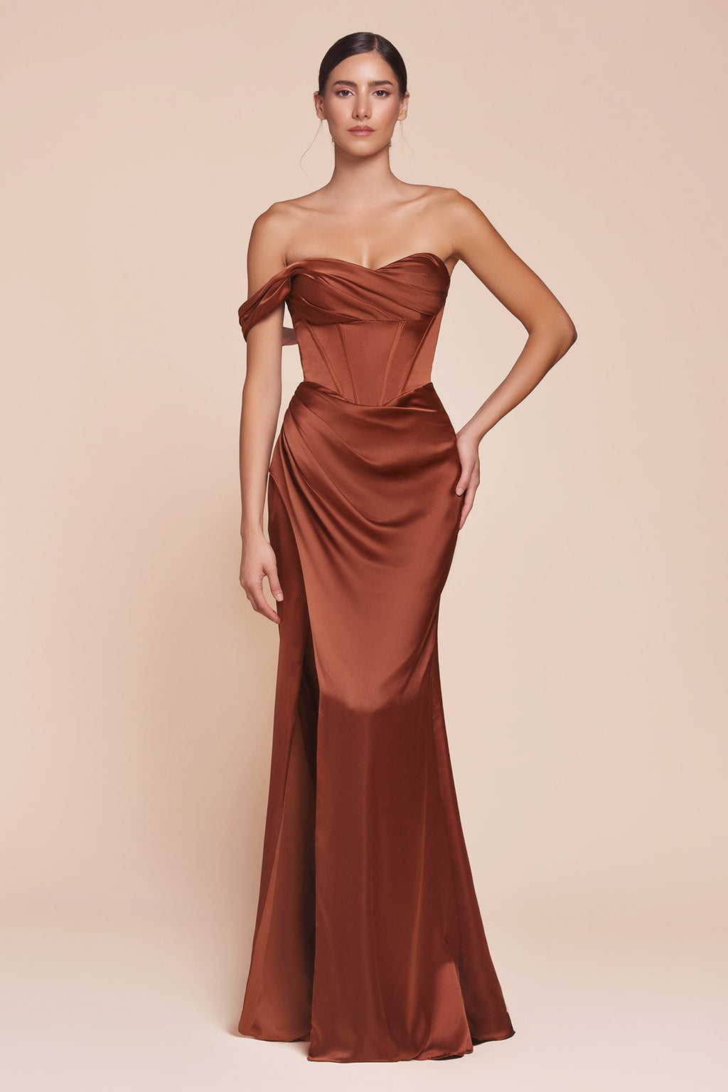 Bridal Party Dress | Ladivine 7448 Dress Long One Shoulder Satin Corset