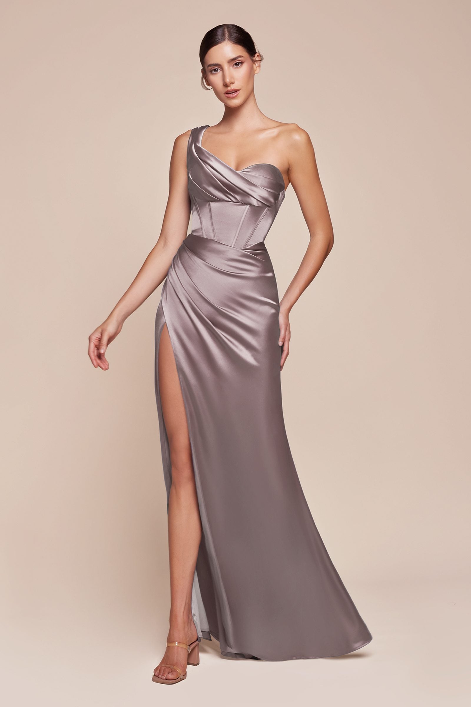 Bridal Party Dress | Ladivine 7448 Dress Long One Shoulder Satin Corset