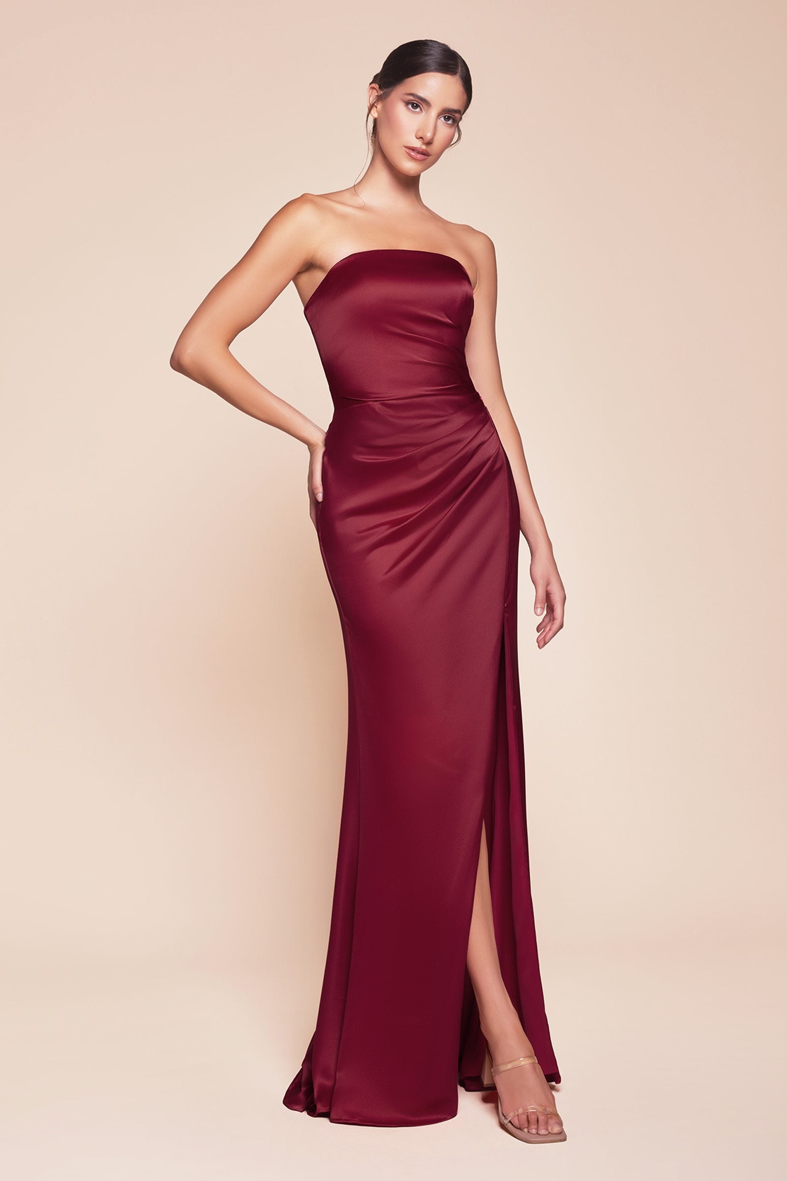Bridal Party Dress | Ladivine 7451 Dress Strapless Satin Gown with Sash