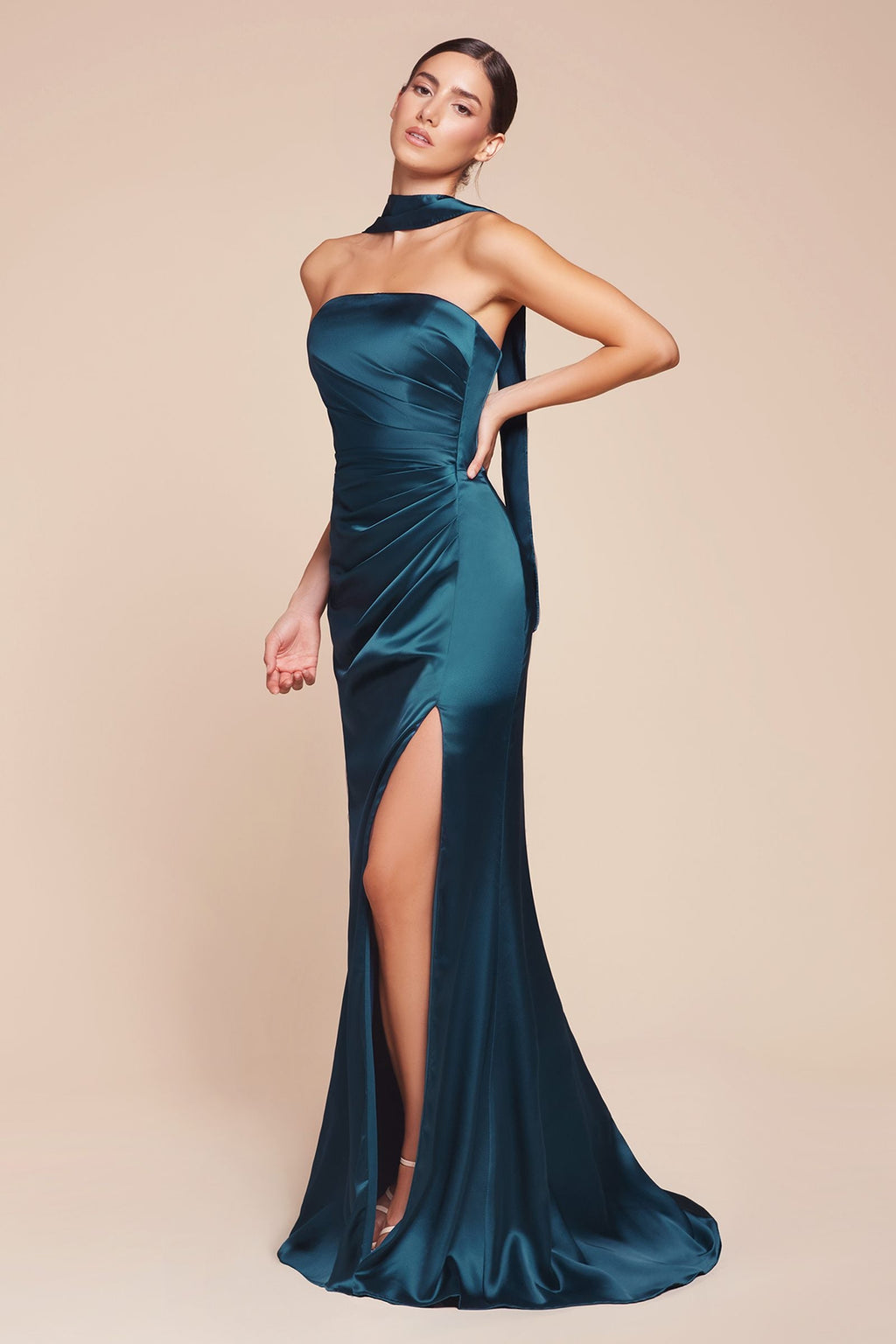 Bridal Party Dress | Ladivine 7451 Dress Strapless Satin Gown with Sash