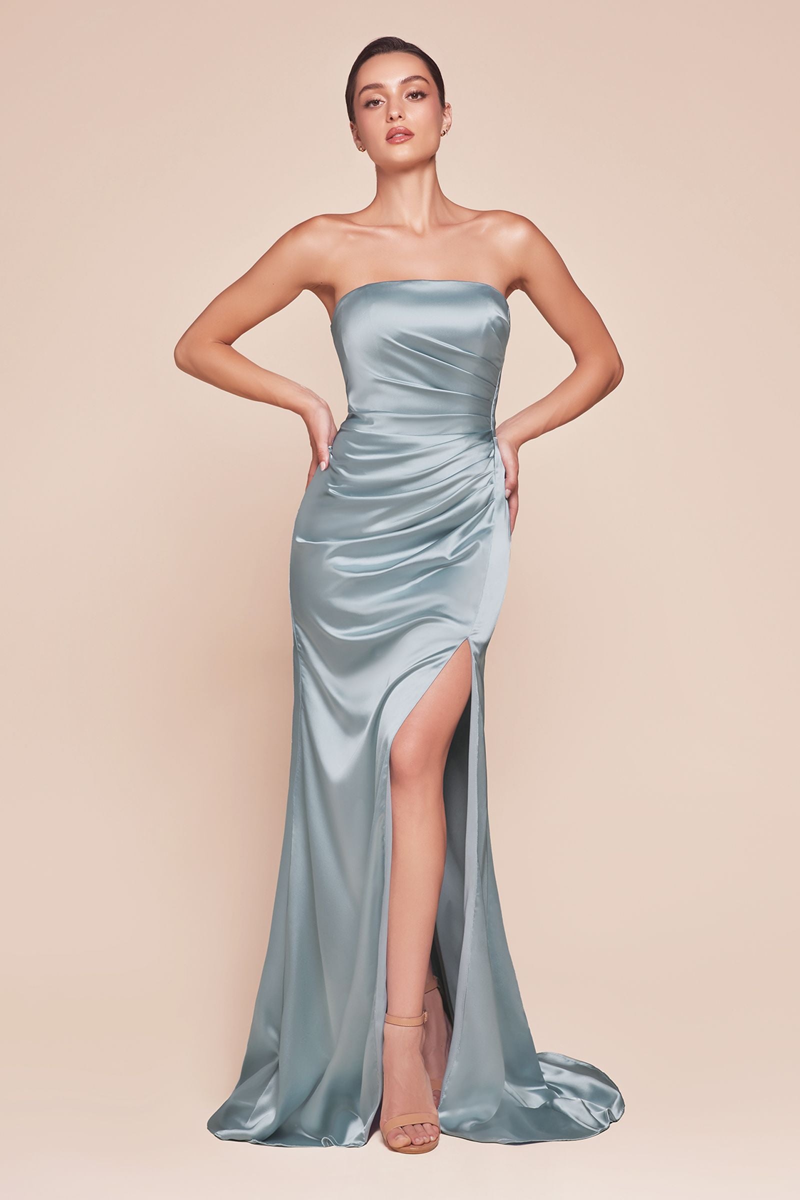 Bridal Party Dress | Ladivine 7451 Dress Strapless Satin Gown with Sash