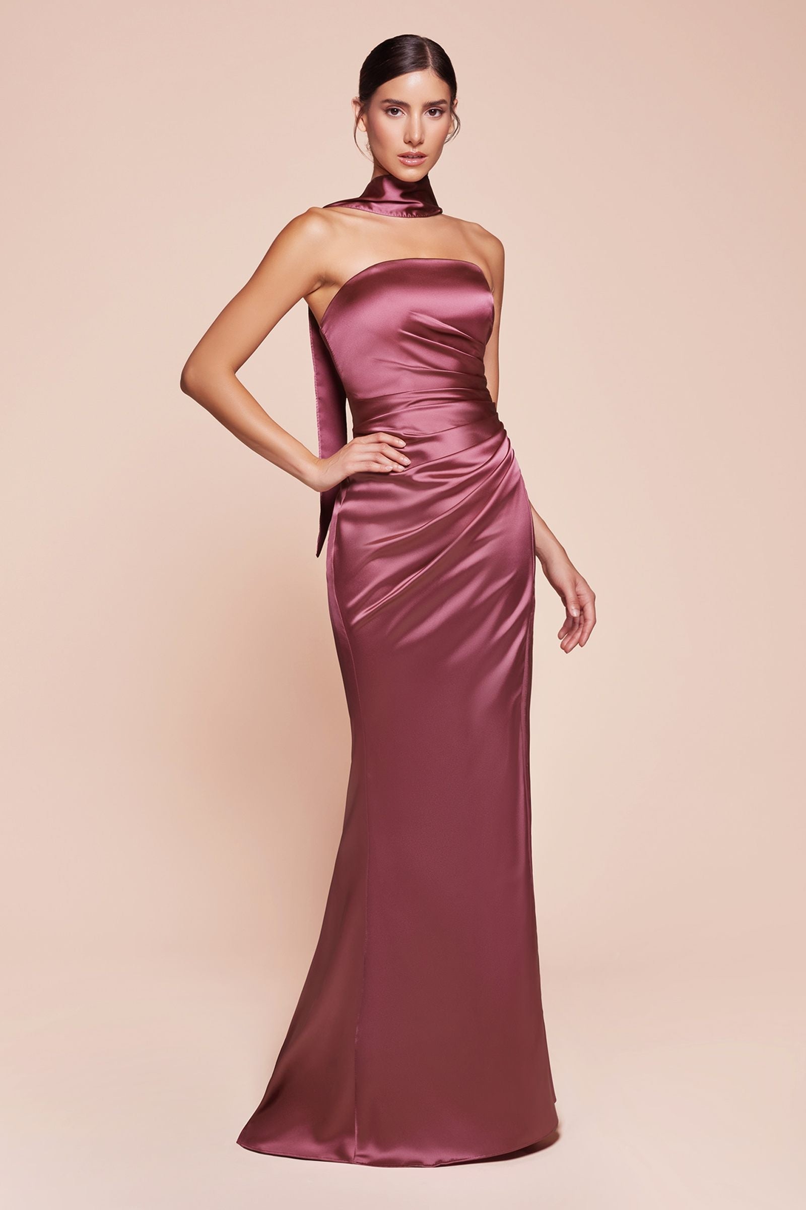 Ladivine 7451 Dress Strapless Satin Gown with Sash is a bridal party dress for wedding, bridal party, bridesmaid. It features soft satin styling and a polished formalwear look suited for Honey Badger Books shoppers selecting special-occasion apparel.