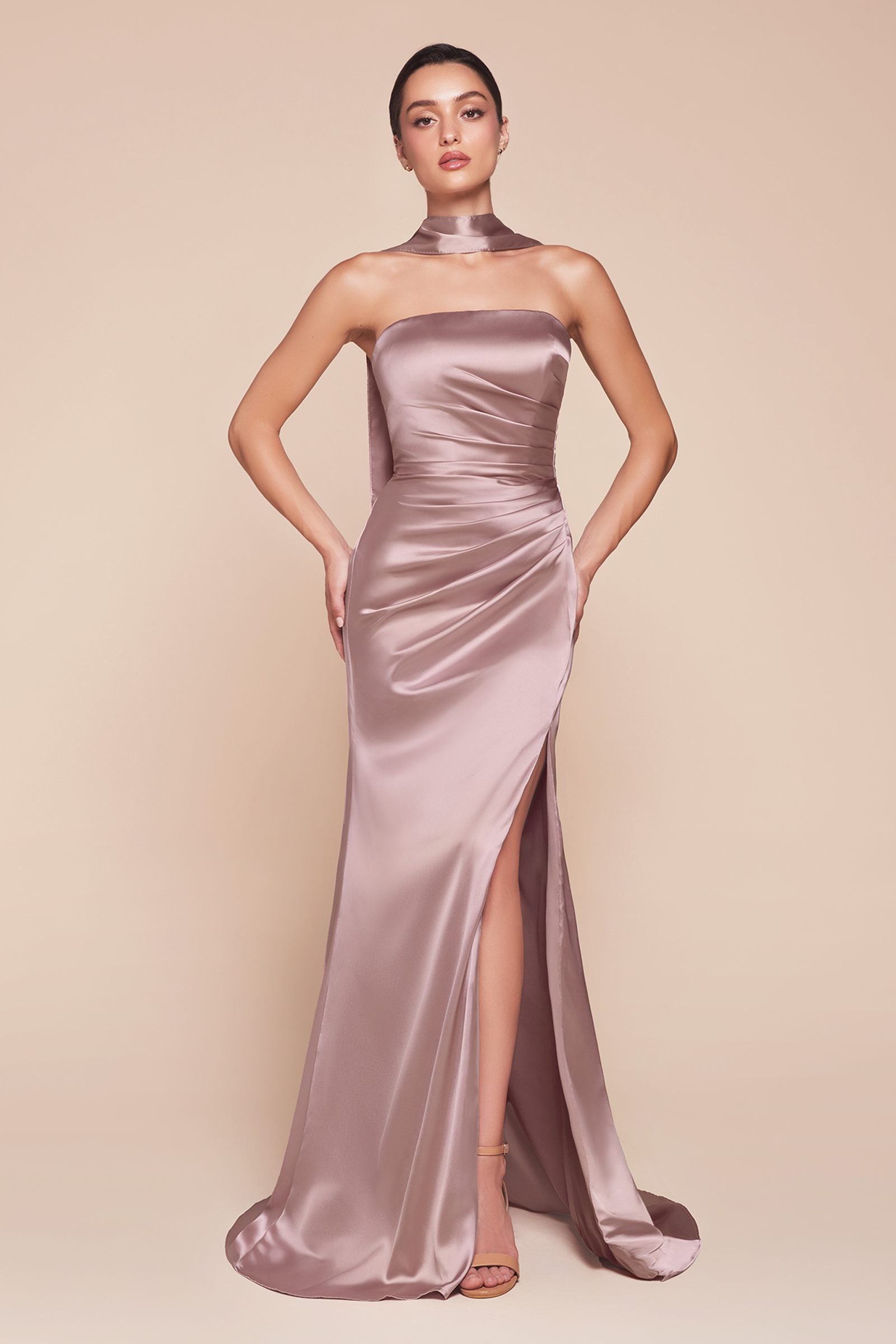 Bridal Party Dress | Ladivine 7451 Dress Strapless Satin Gown with Sash