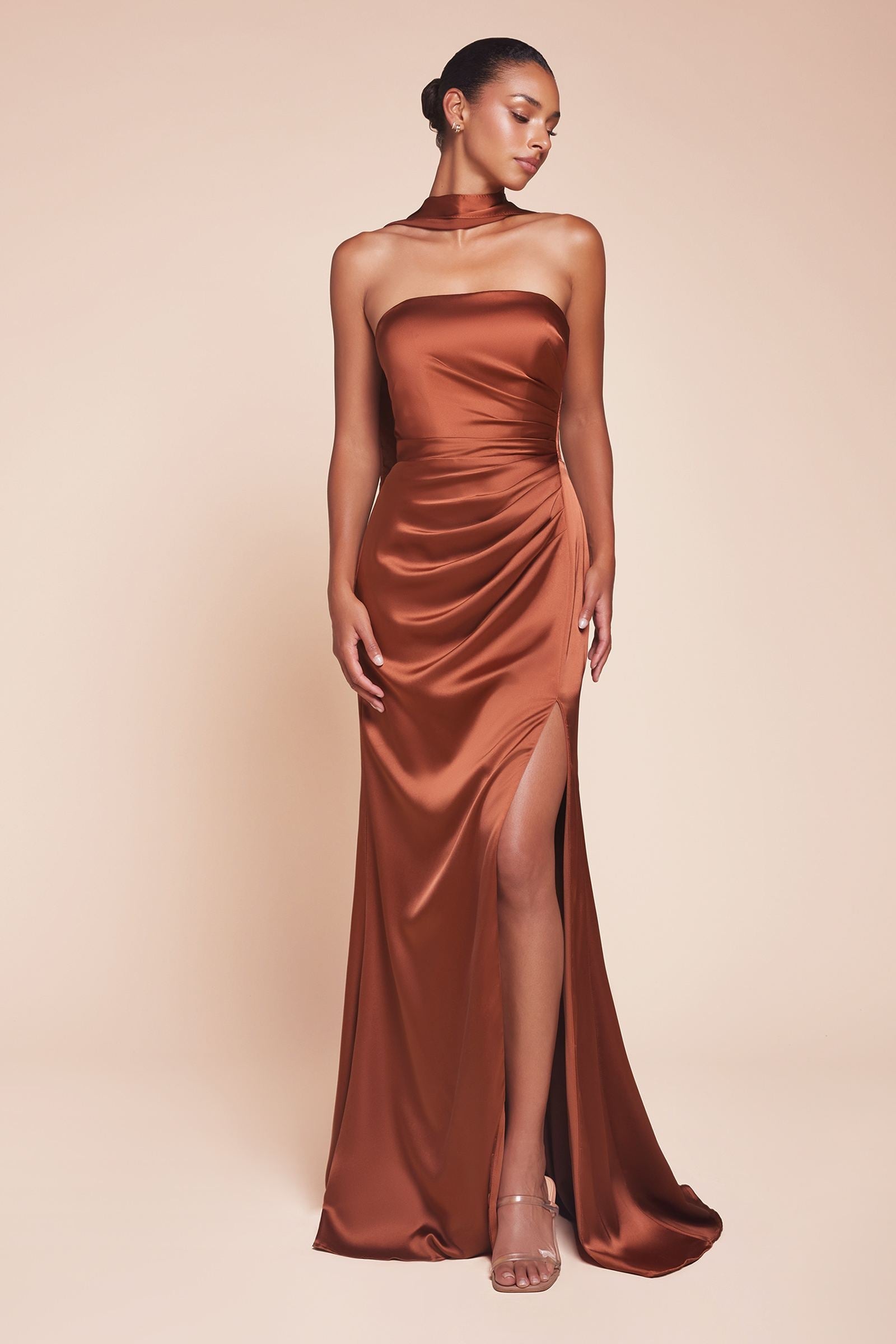 Bridal Party Dress | Ladivine 7451 Dress Strapless Satin Gown with Sash