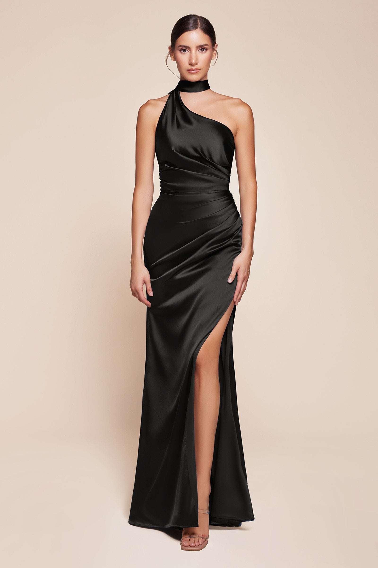 Bridal Party Dress | Ladivine 7454 Dress One Shoulder Luxe Satin Fitted