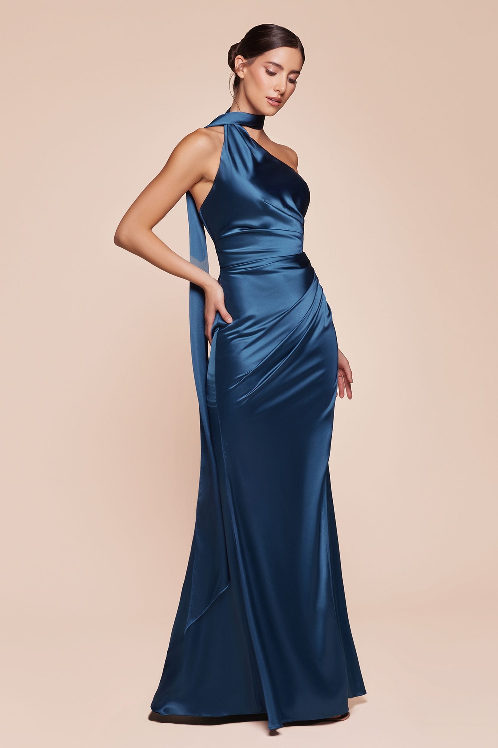 Bridal Party Dress | Ladivine 7454 Dress One Shoulder Luxe Satin Fitted