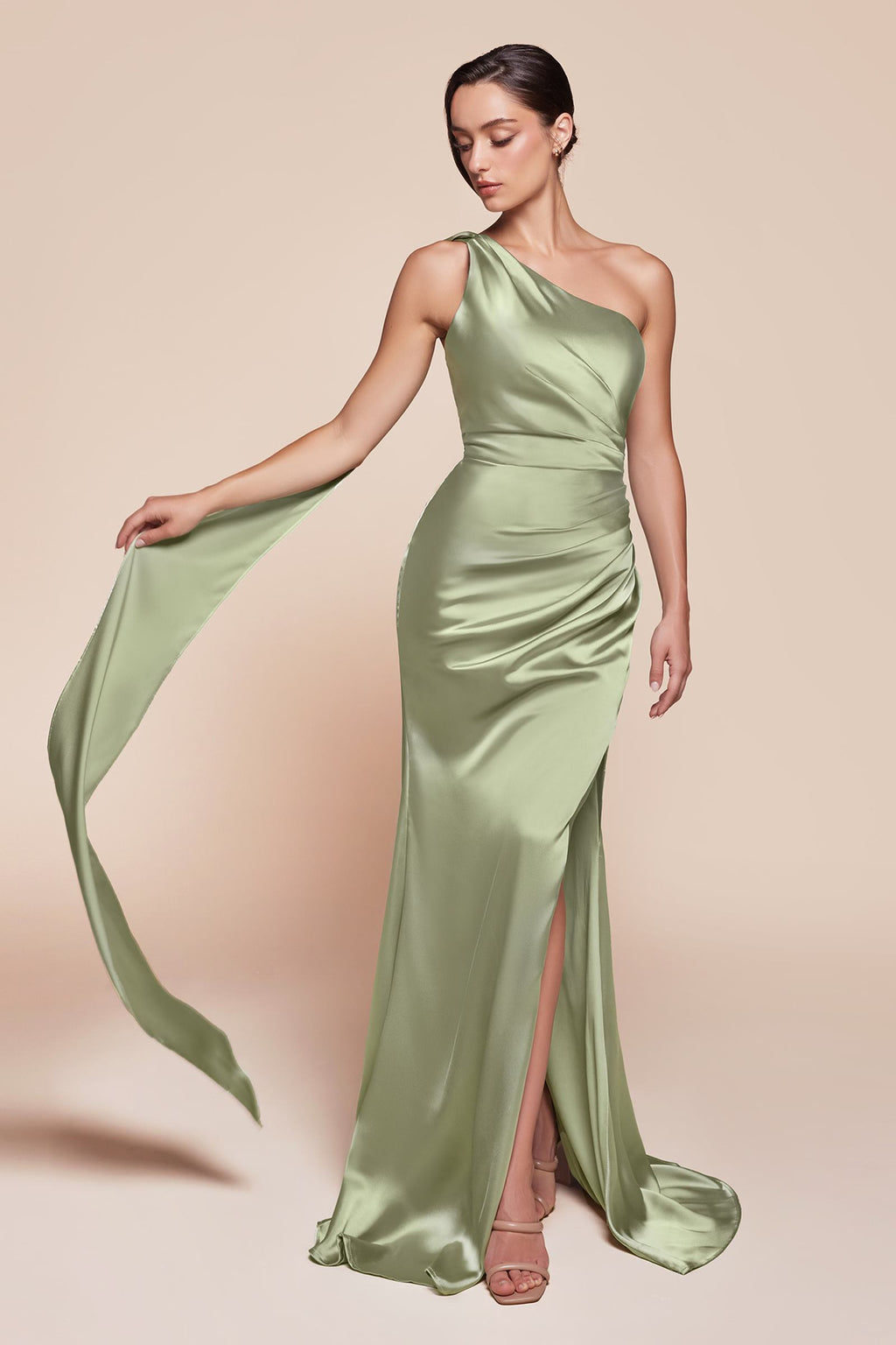Bridal Party Dress | Ladivine 7454 Dress One Shoulder Luxe Satin Fitted