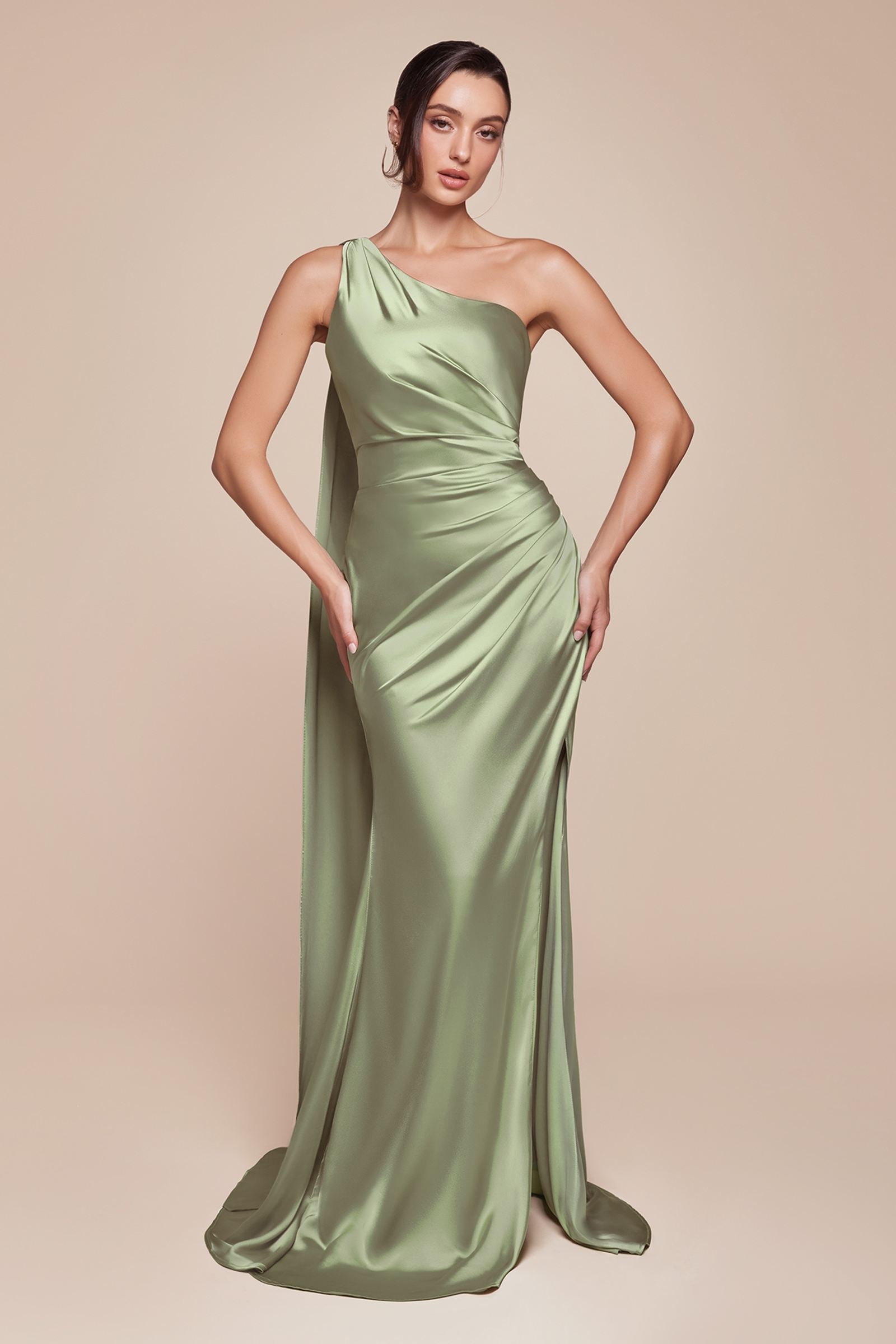 Bridal Party Dress | Ladivine 7454 Dress One Shoulder Luxe Satin Fitted