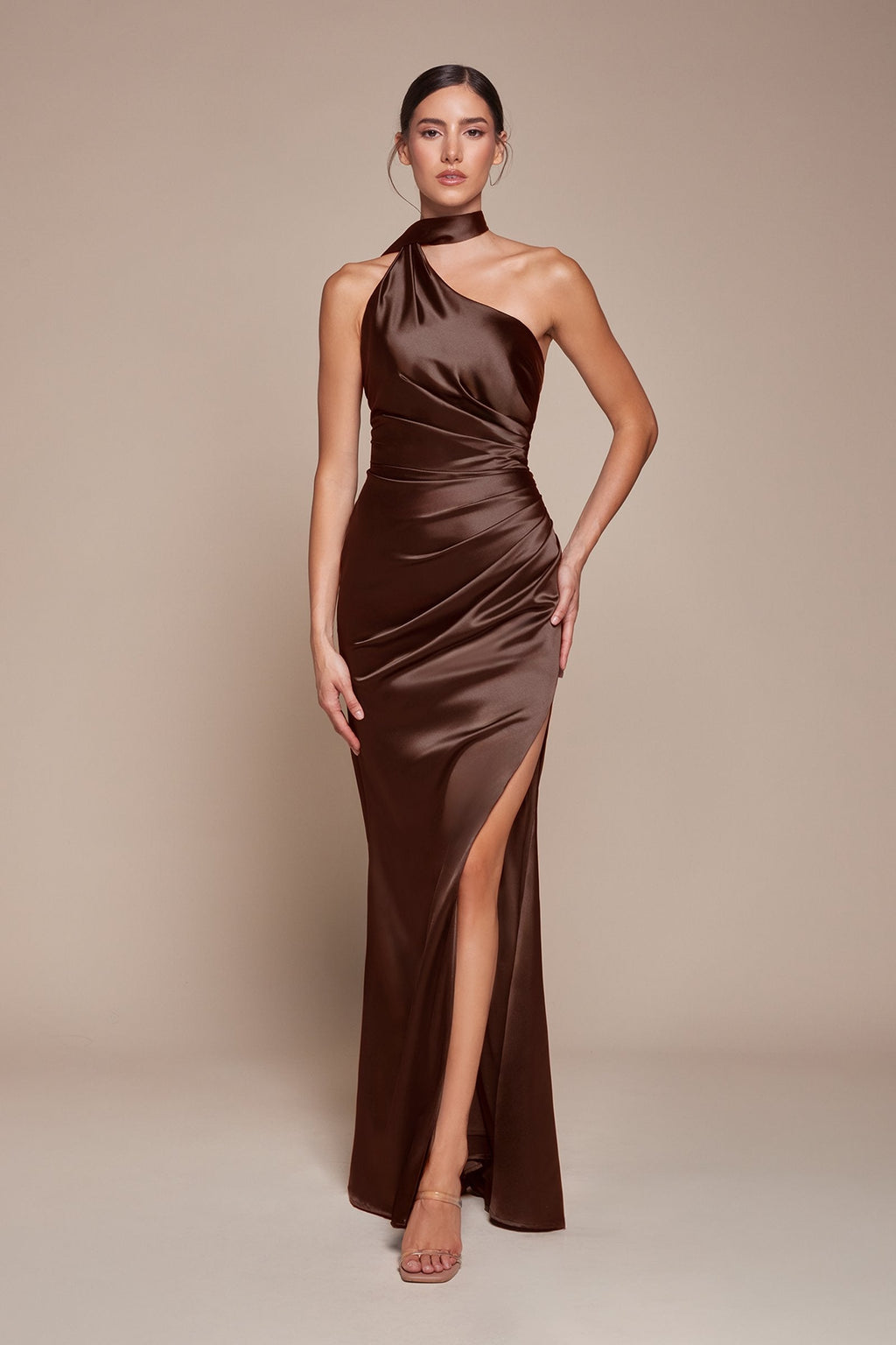 Ladivine 7454 Dress One Shoulder Luxe Satin Fitted Gown is a bridal party dress for wedding, bridal party, bridesmaid. It features soft satin styling and a polished formalwear look suited for Honey Badger Books shoppers selecting special-occasion apparel.
