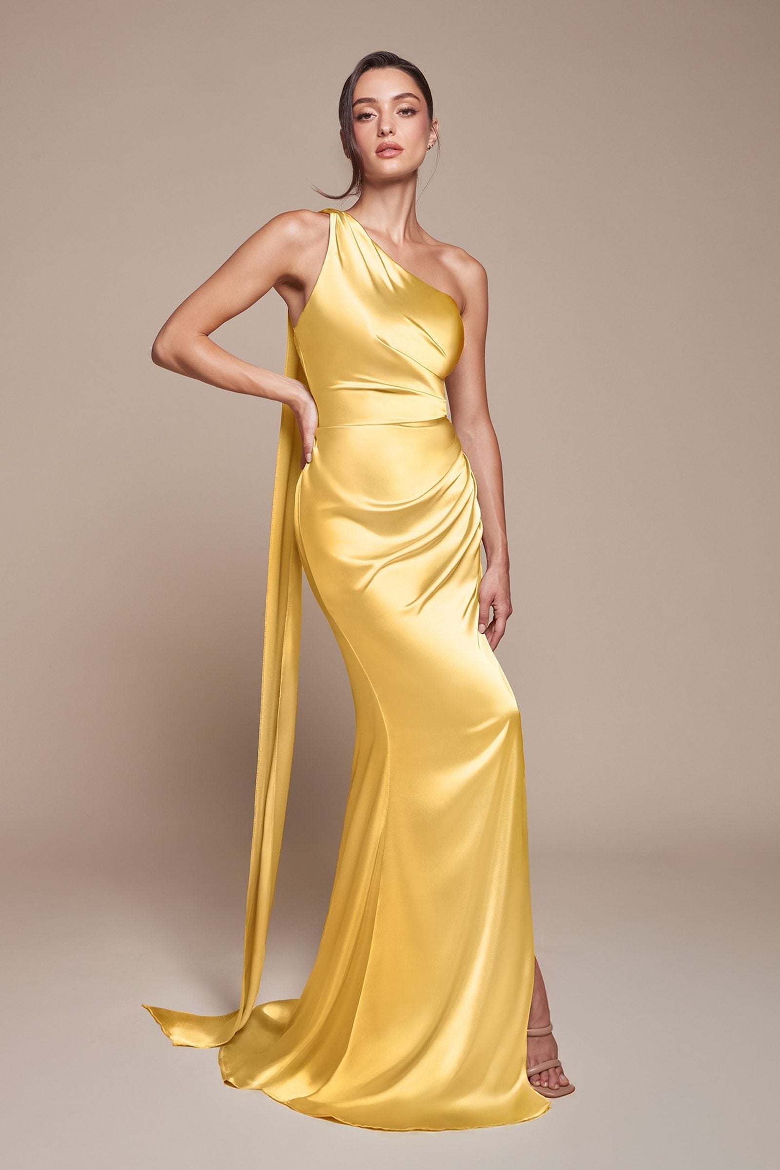 Bridal Party Dress | Ladivine 7454 Dress One Shoulder Luxe Satin Fitted