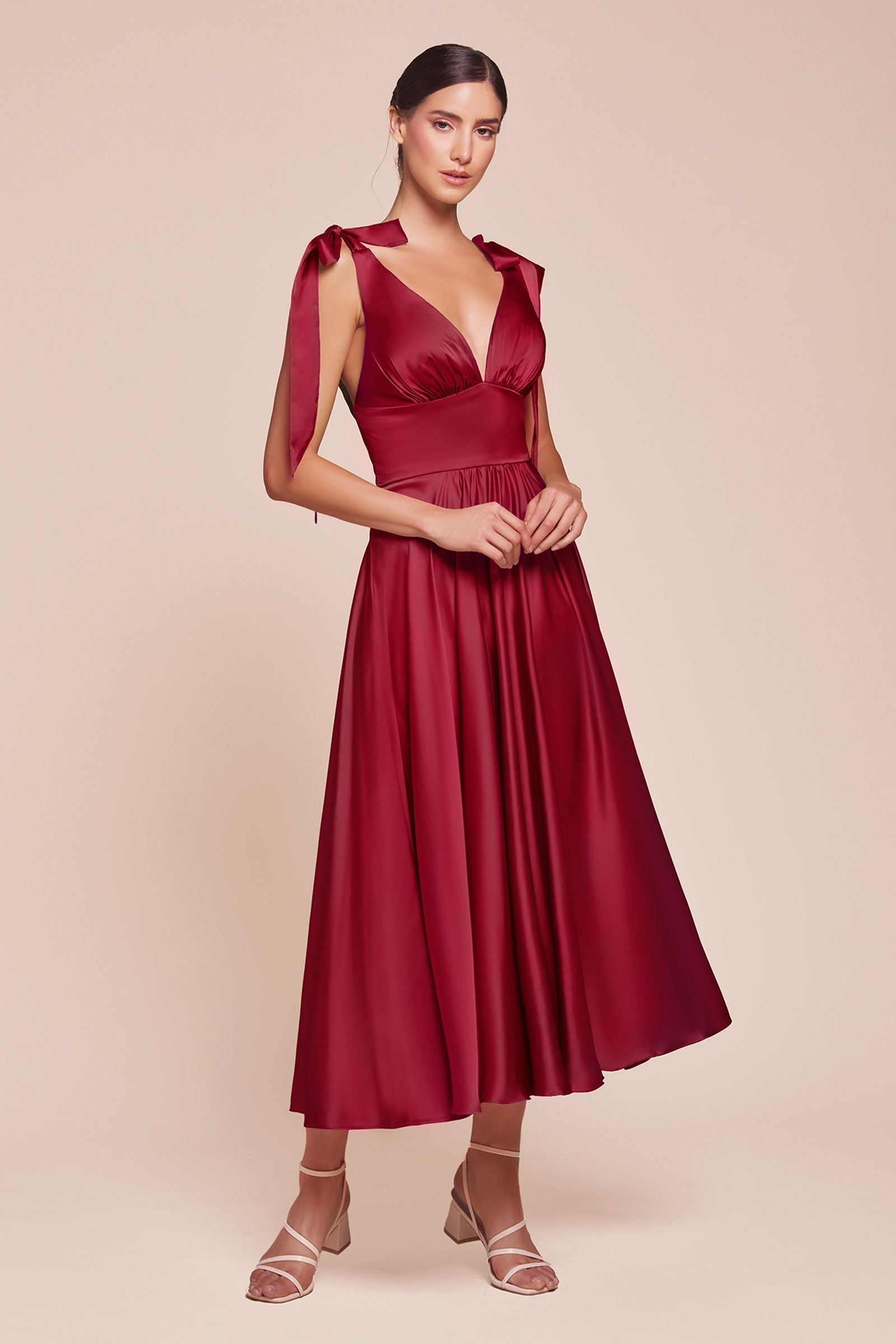 Tea | Ladivine 7499 Dress Tea Length Satin