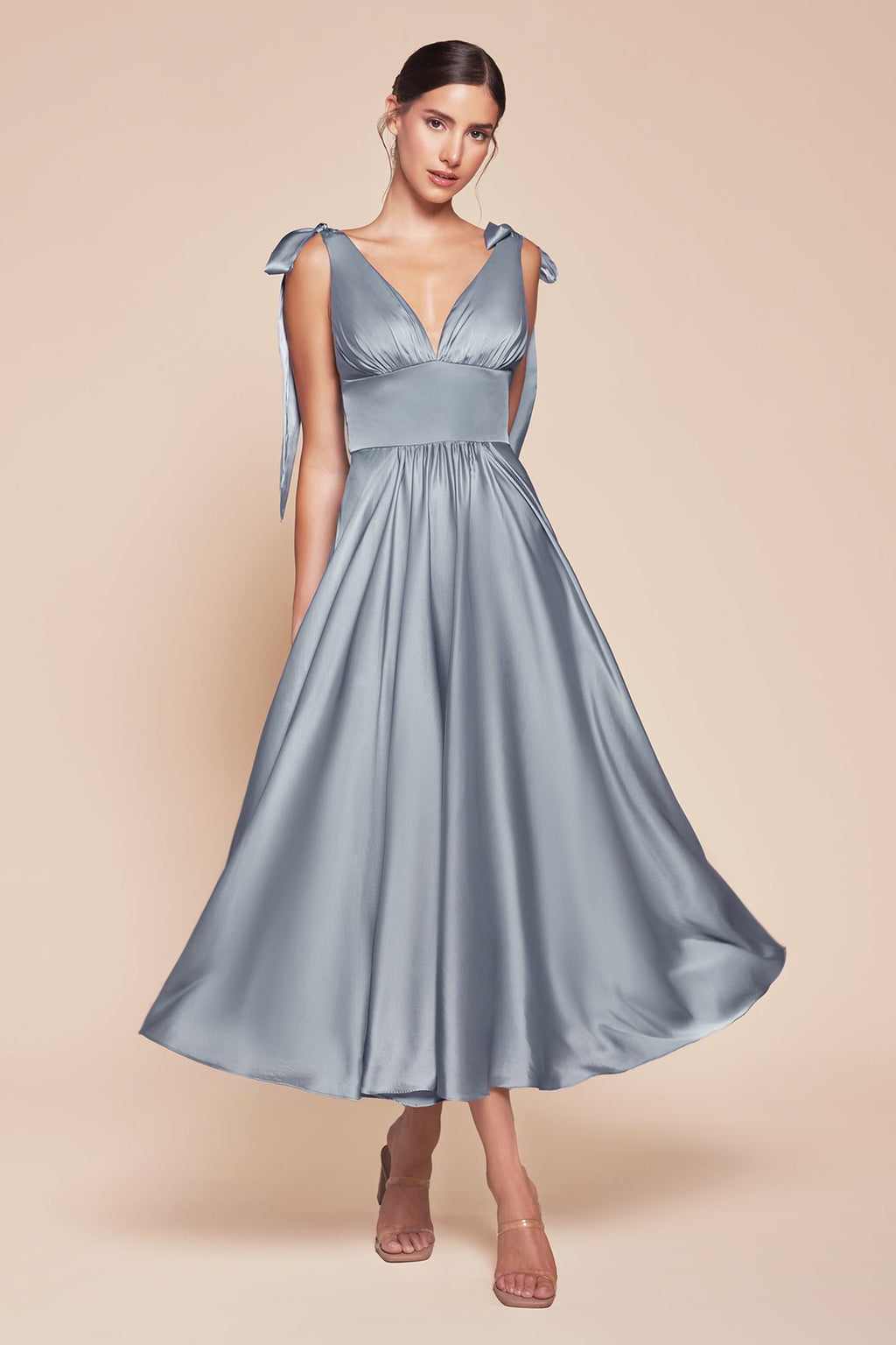 Ladivine 7499 Dress Tea Length Satin A-Line Dress is a bridal party dress for wedding guest events, wedding, bridal party. It features soft satin styling and a polished formalwear look suited for Honey Badger Books shoppers selecting special-occasion apparel.