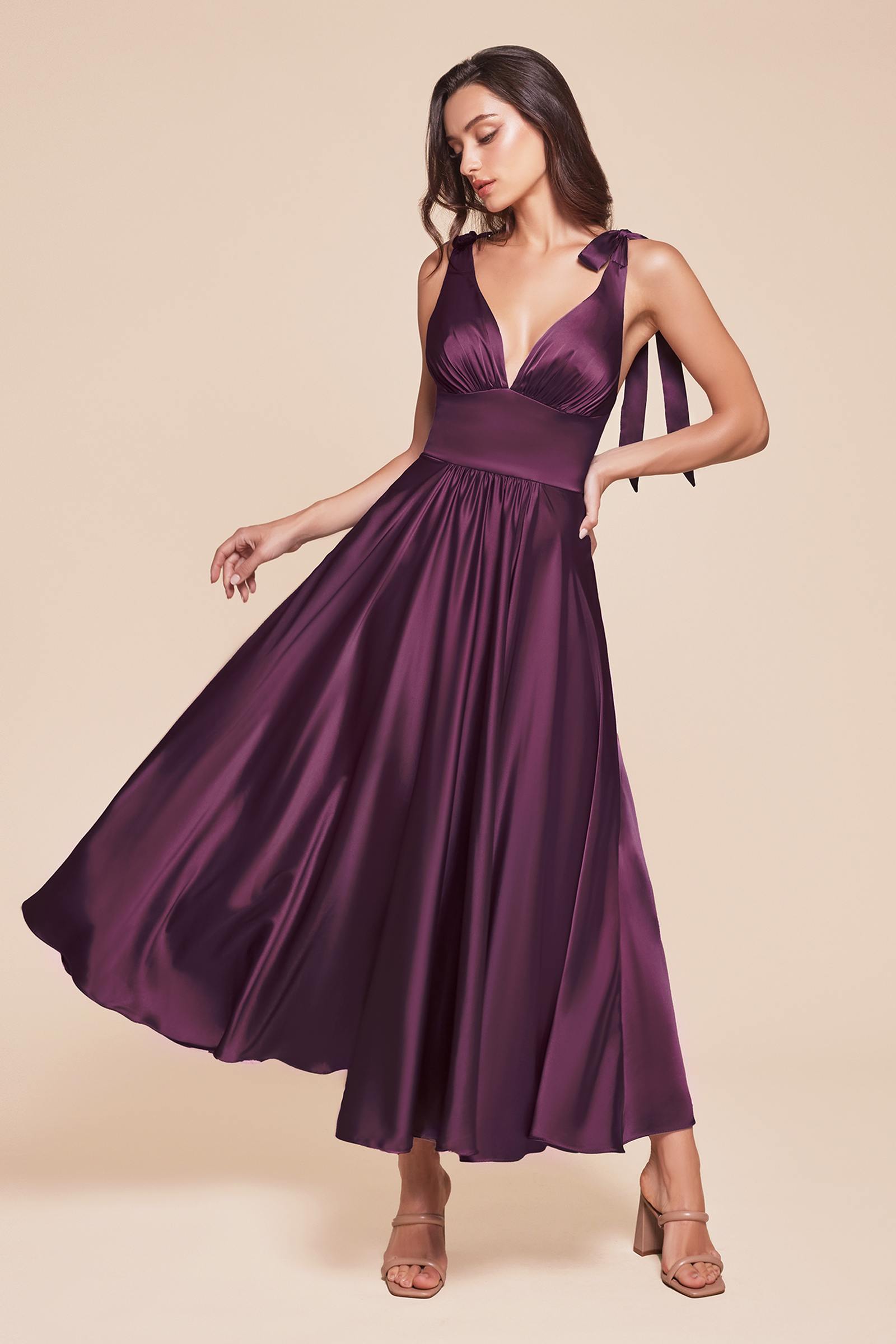 Tea | Ladivine 7499 Dress Tea Length Satin