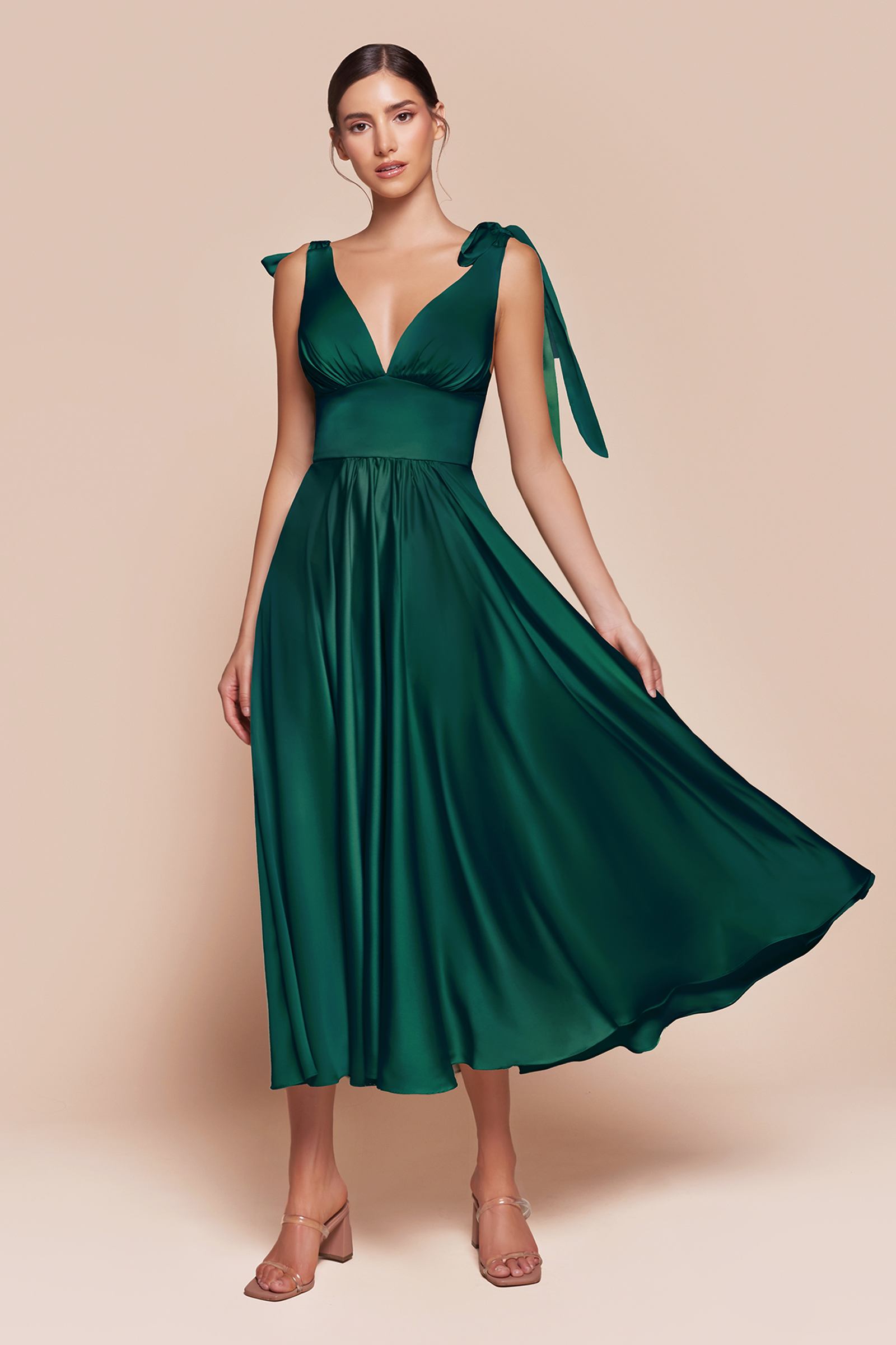 Tea | Ladivine 7499 Dress Tea Length Satin