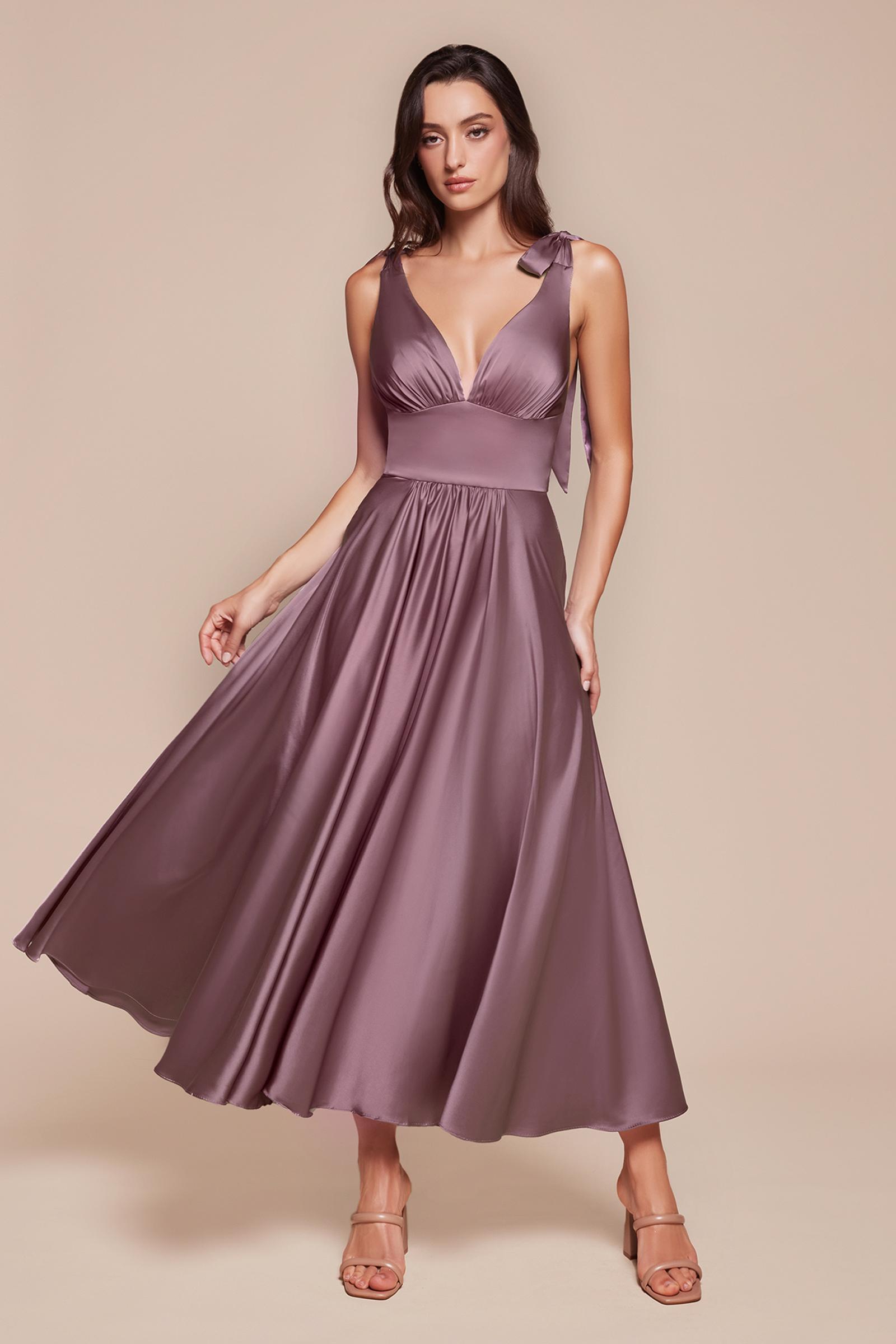 Tea | Ladivine 7499 Dress Tea Length Satin