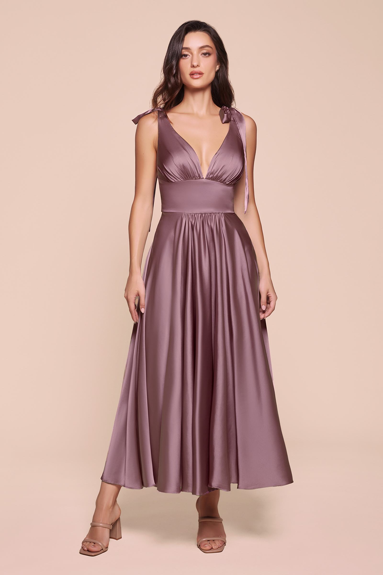 Tea | Ladivine 7499 Dress Tea Length Satin