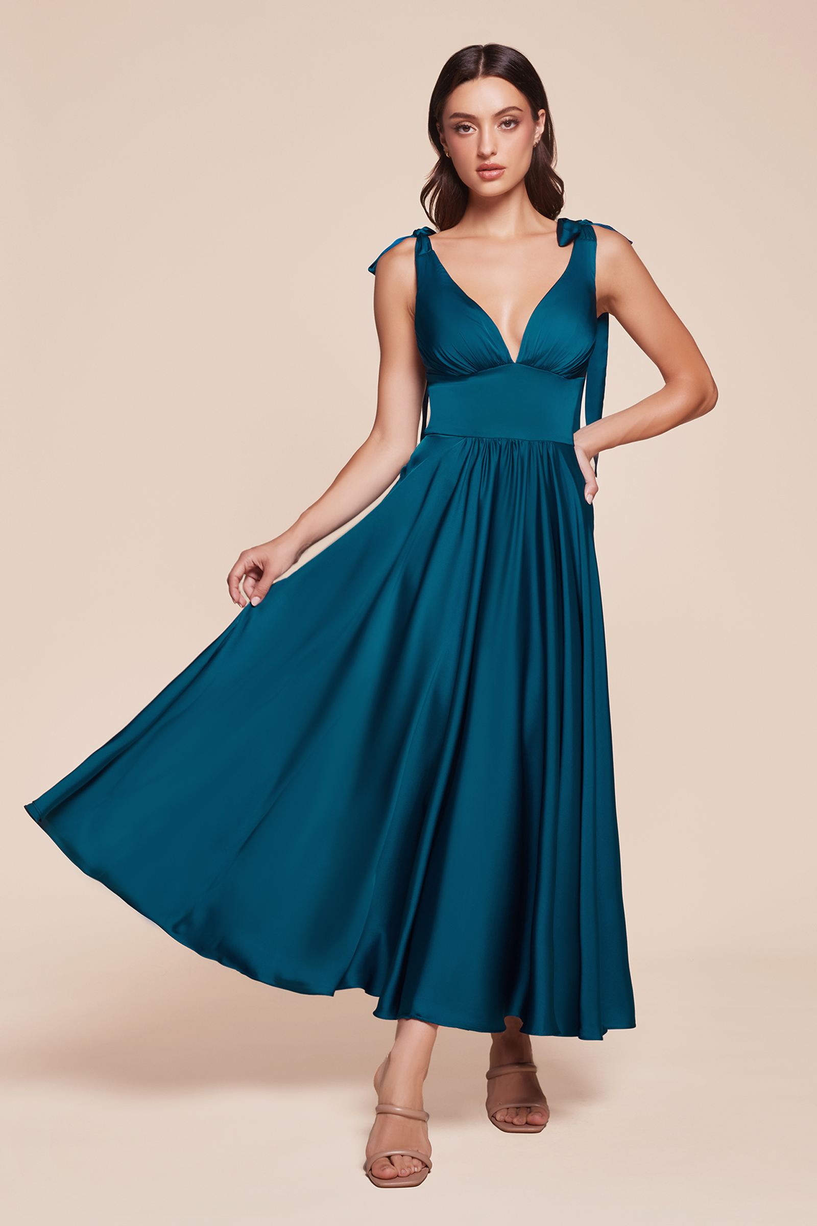 Tea | Ladivine 7499 Dress Tea Length Satin