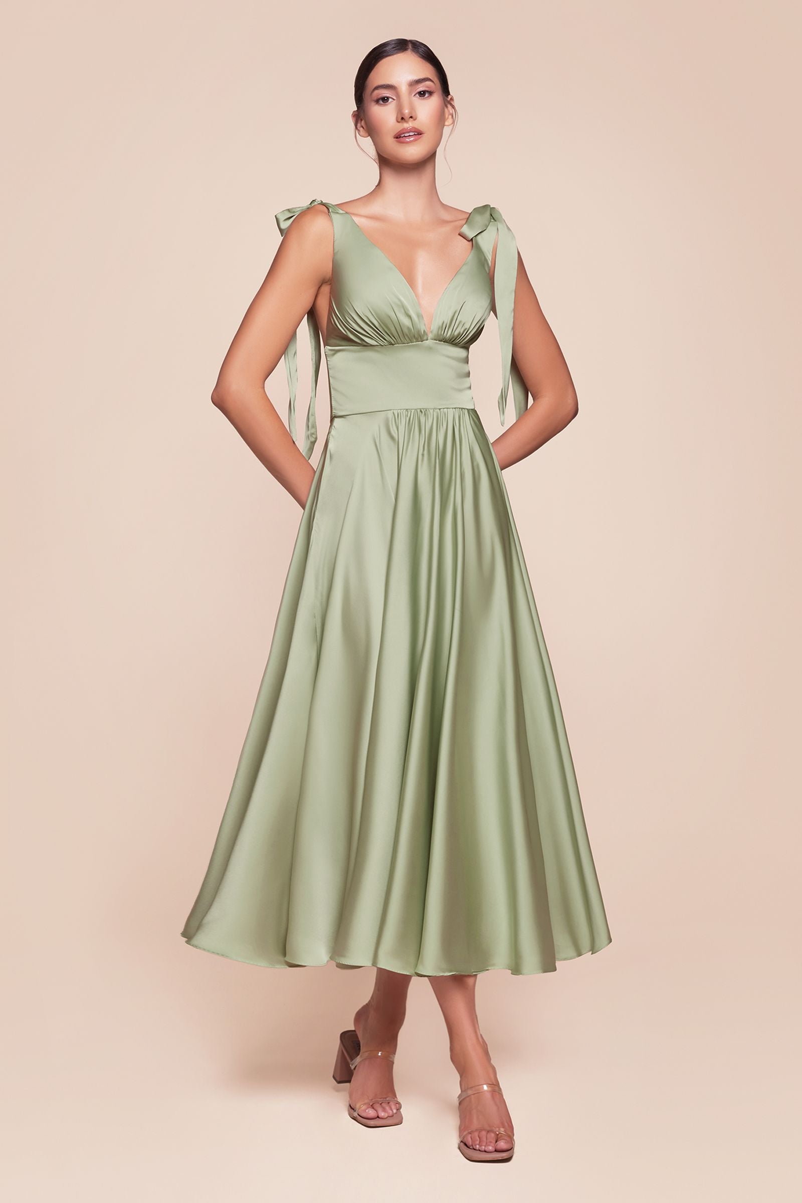 Tea | Ladivine 7499 Dress Tea Length Satin