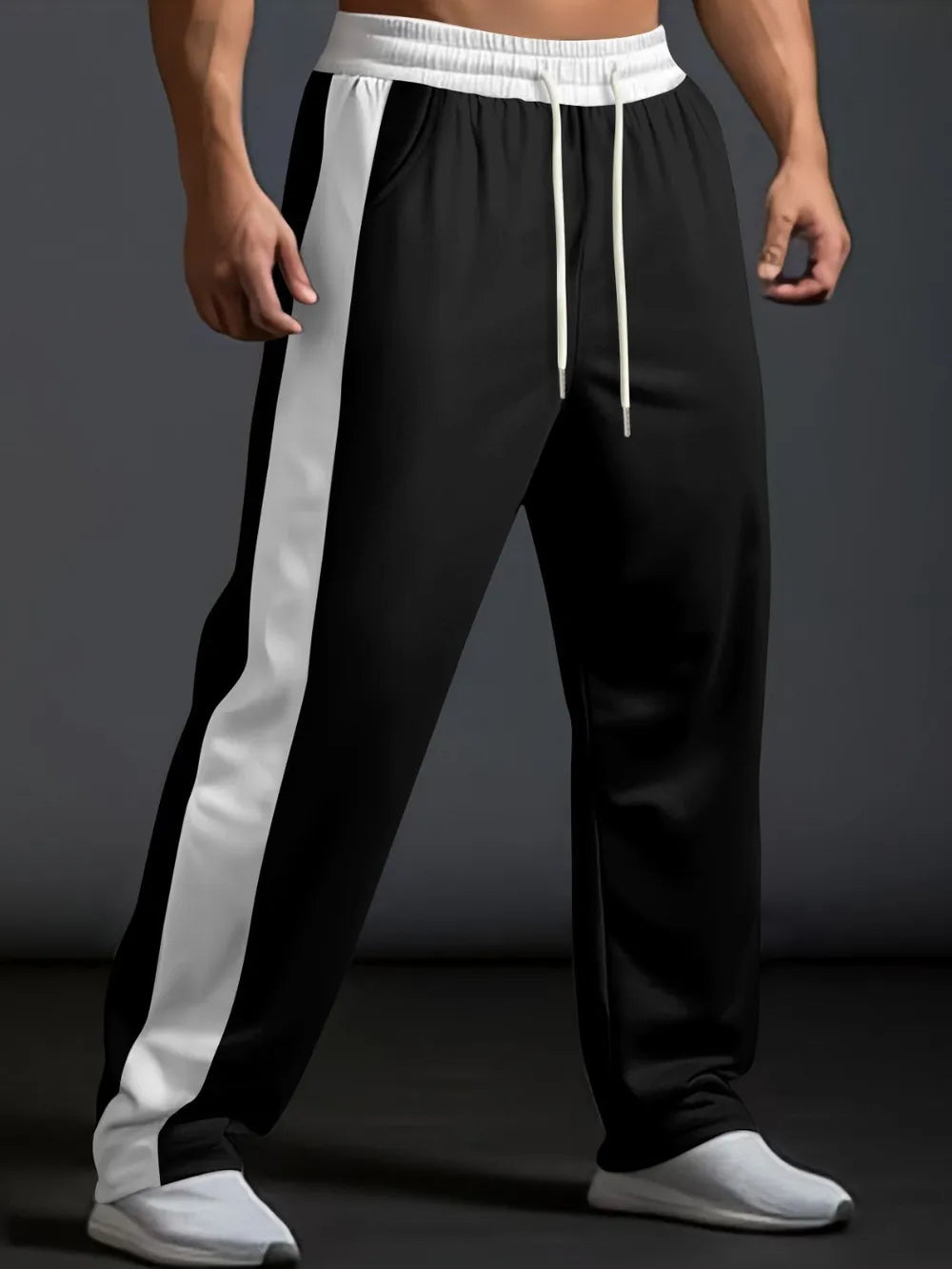 Men's Drawstring Contrast Wide Leg Pants