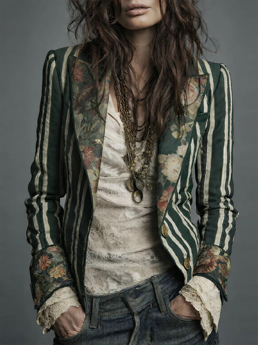 Blazer de mujer a rayas con bloques de color de estilo bohemio