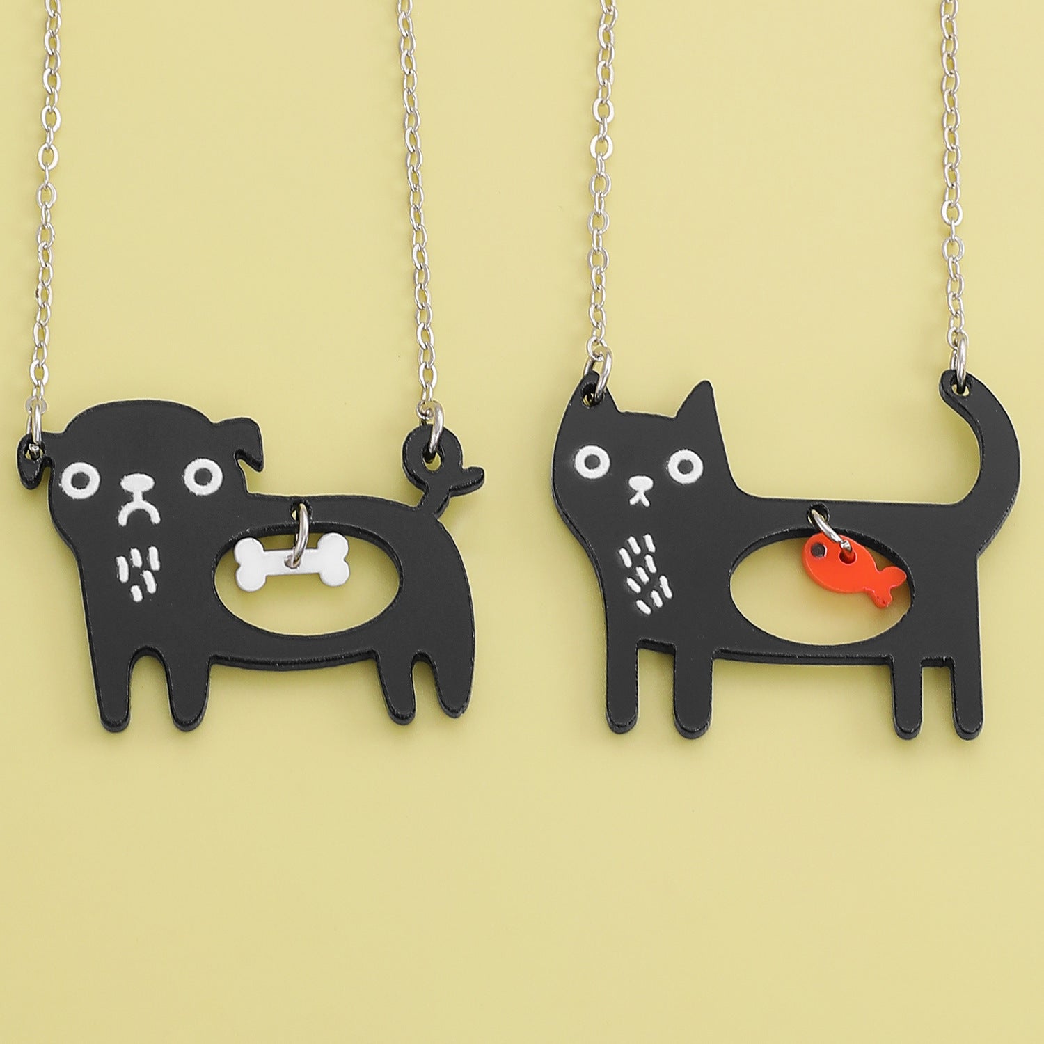 Bonito collar de dibujos animados de perro y gato, cadena de clavícula creativa estilo Ins