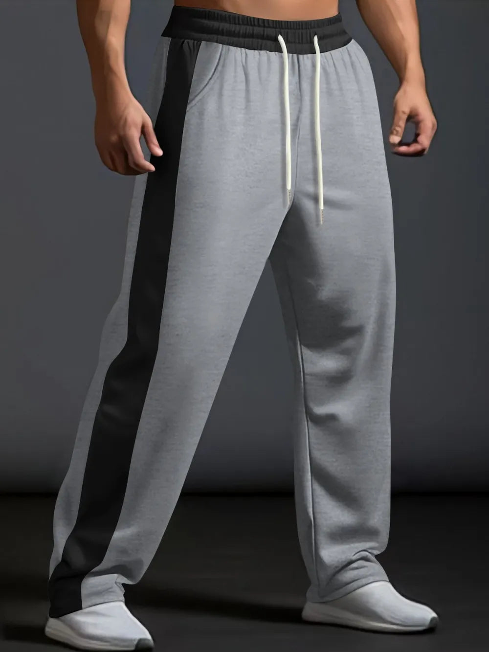 Men's Drawstring Contrast Wide Leg Pants