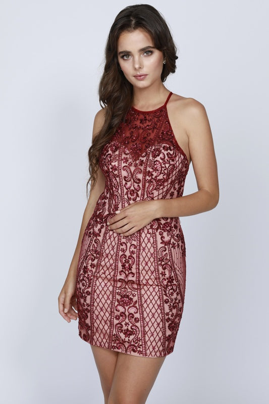 Dress | Juliet 815 Short Halter Fitted Dress Cut