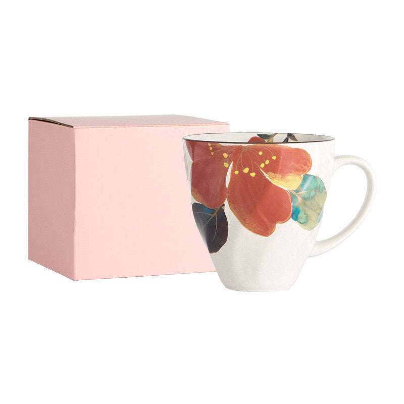 Taza Azul con Flores de Acuarela Charla Floral de Diciembre