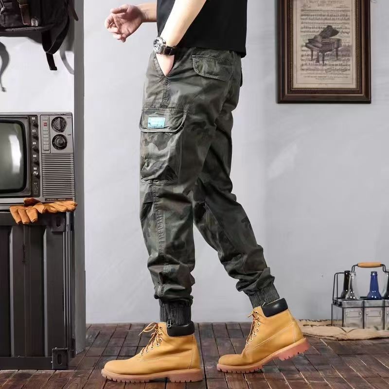 Pantalones cargo de camuflaje para hombre con bolsillos, pantalones cónicos holgados casuales de moda
