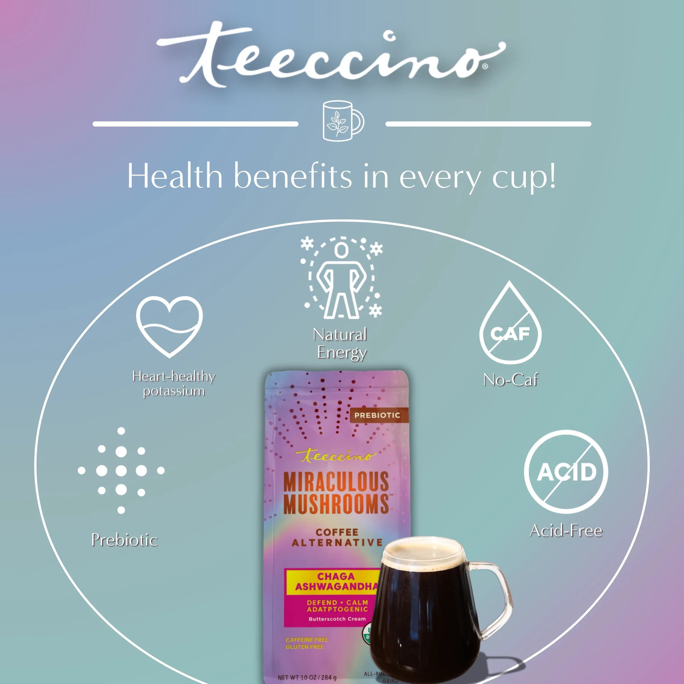 Herbal Coffee | Teeccino | Chaga Ashwagandha Butterscotch Cream Mushroom Herbal Coffee