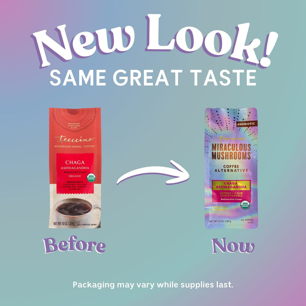 Herbal Coffee | Teeccino | Chaga Ashwagandha Butterscotch Cream Mushroom Herbal Coffee