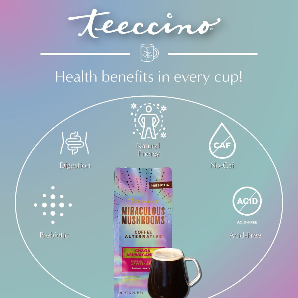 Herbal Coffee | Teeccino | Chaga Ashwagandha Butterscotch Cream Mushroom Herbal Coffee