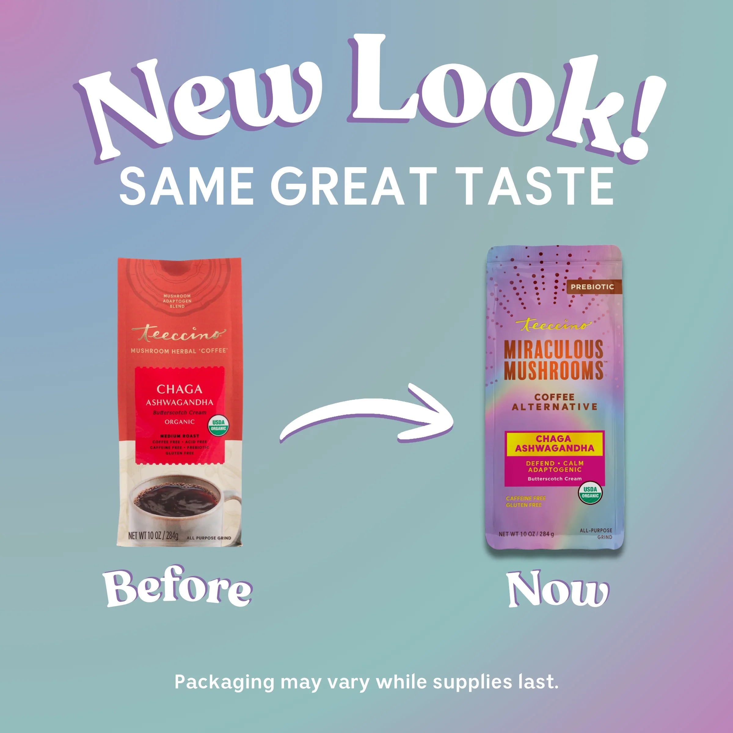 Herbal Coffee | Teeccino | Chaga Ashwagandha Butterscotch Cream Mushroom Herbal Coffee