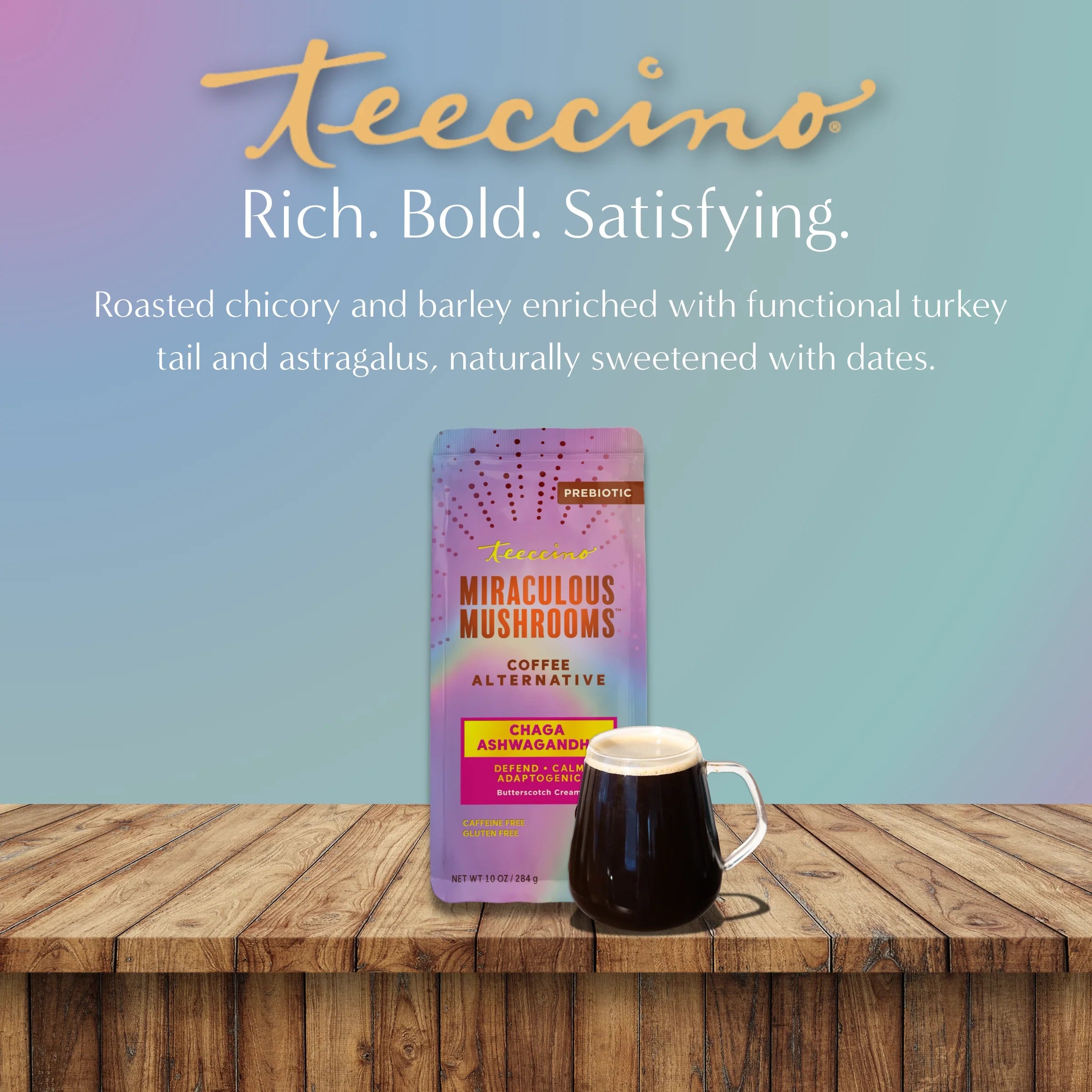 Herbal Coffee | Teeccino | Chaga Ashwagandha Butterscotch Cream Mushroom Herbal Coffee