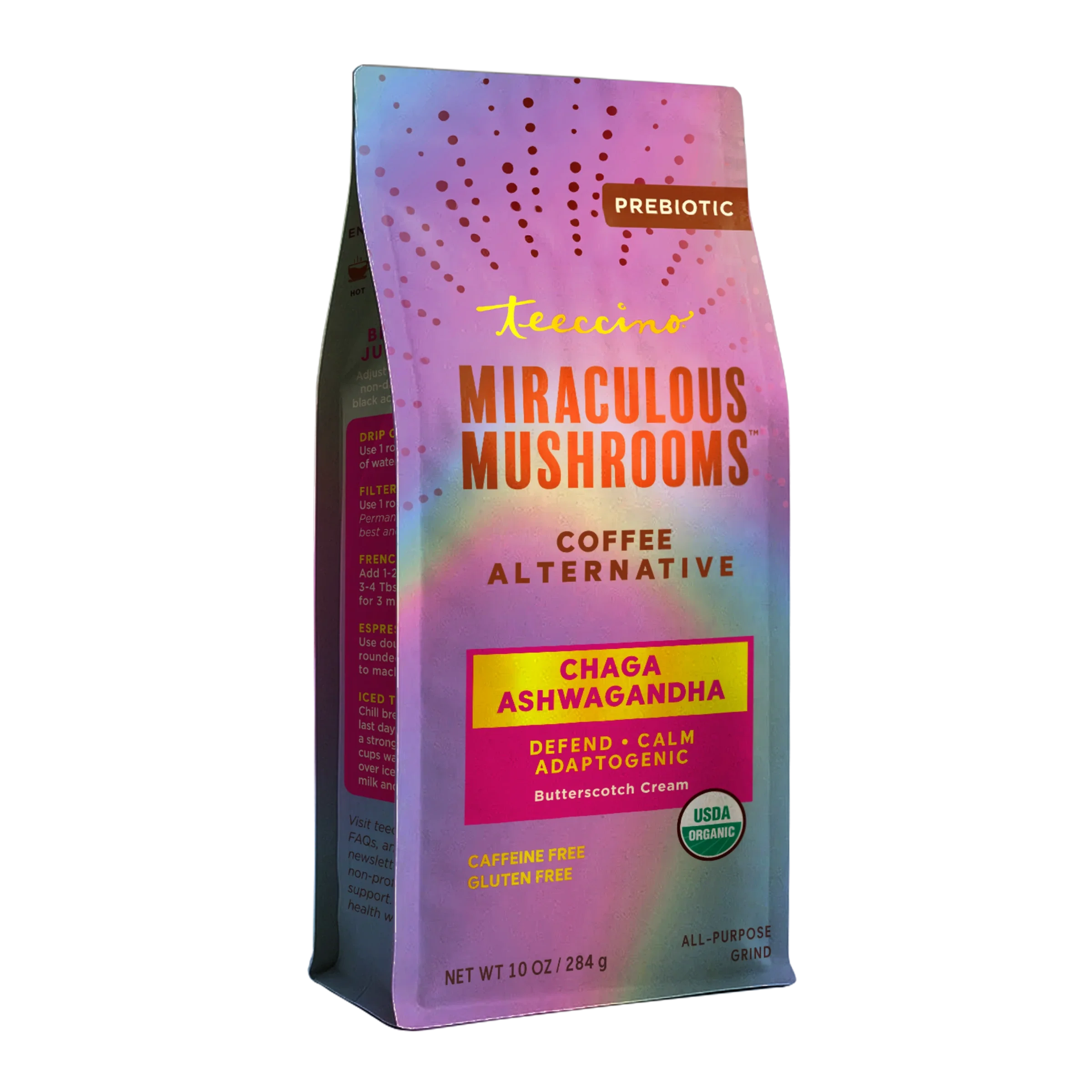 Herbal Coffee | Teeccino | Chaga Ashwagandha Butterscotch Cream Mushroom Herbal Coffee
