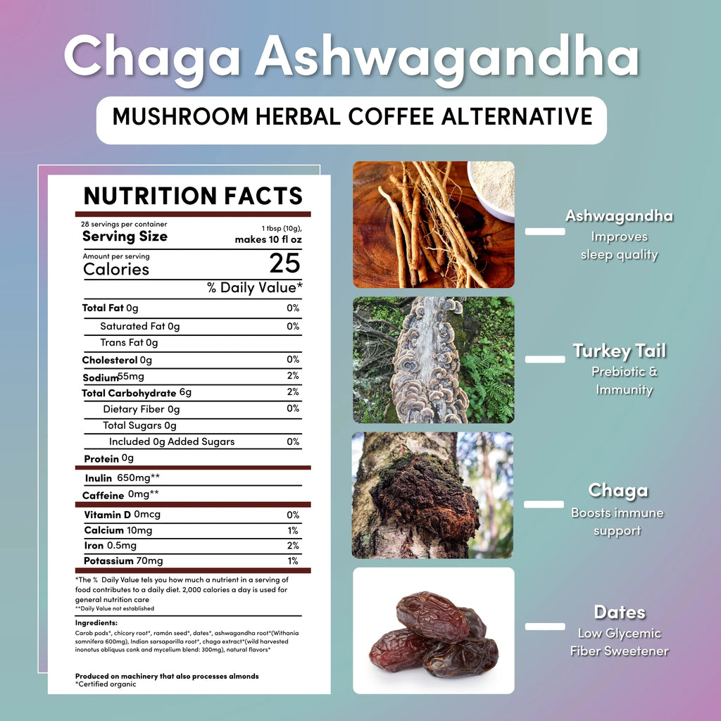 Herbal Coffee | Teeccino | Chaga Ashwagandha Butterscotch Cream Mushroom Herbal Coffee