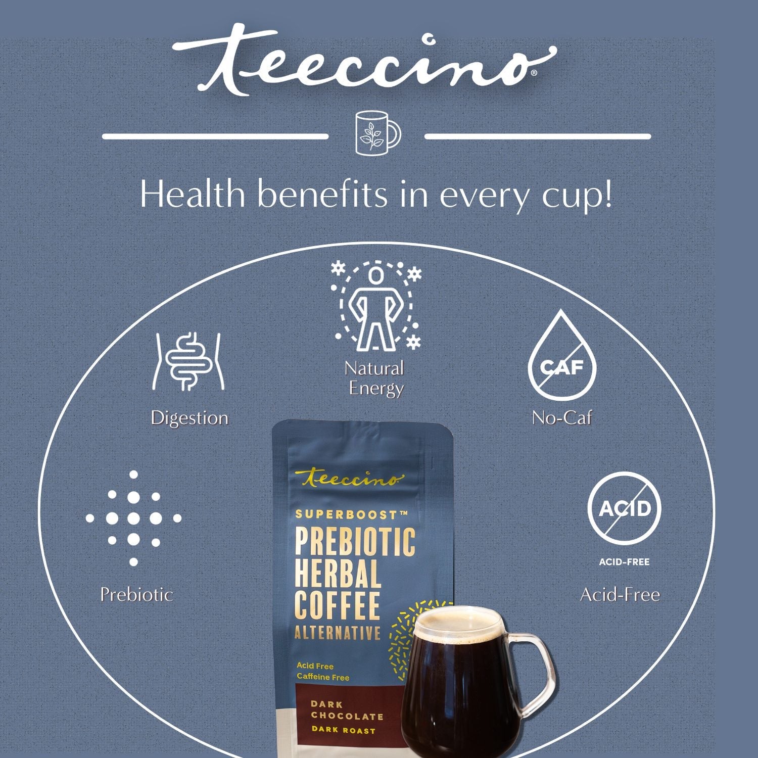 Herbal Coffee | Teeccino | Dark Chocolate Prebiotic Superboost Herbal Coffee