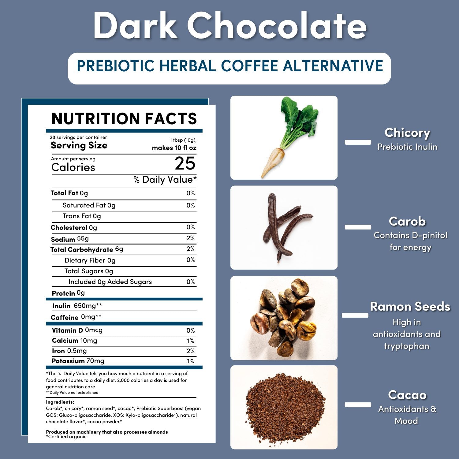 Herbal Coffee | Teeccino | Dark Chocolate Prebiotic Superboost Herbal Coffee