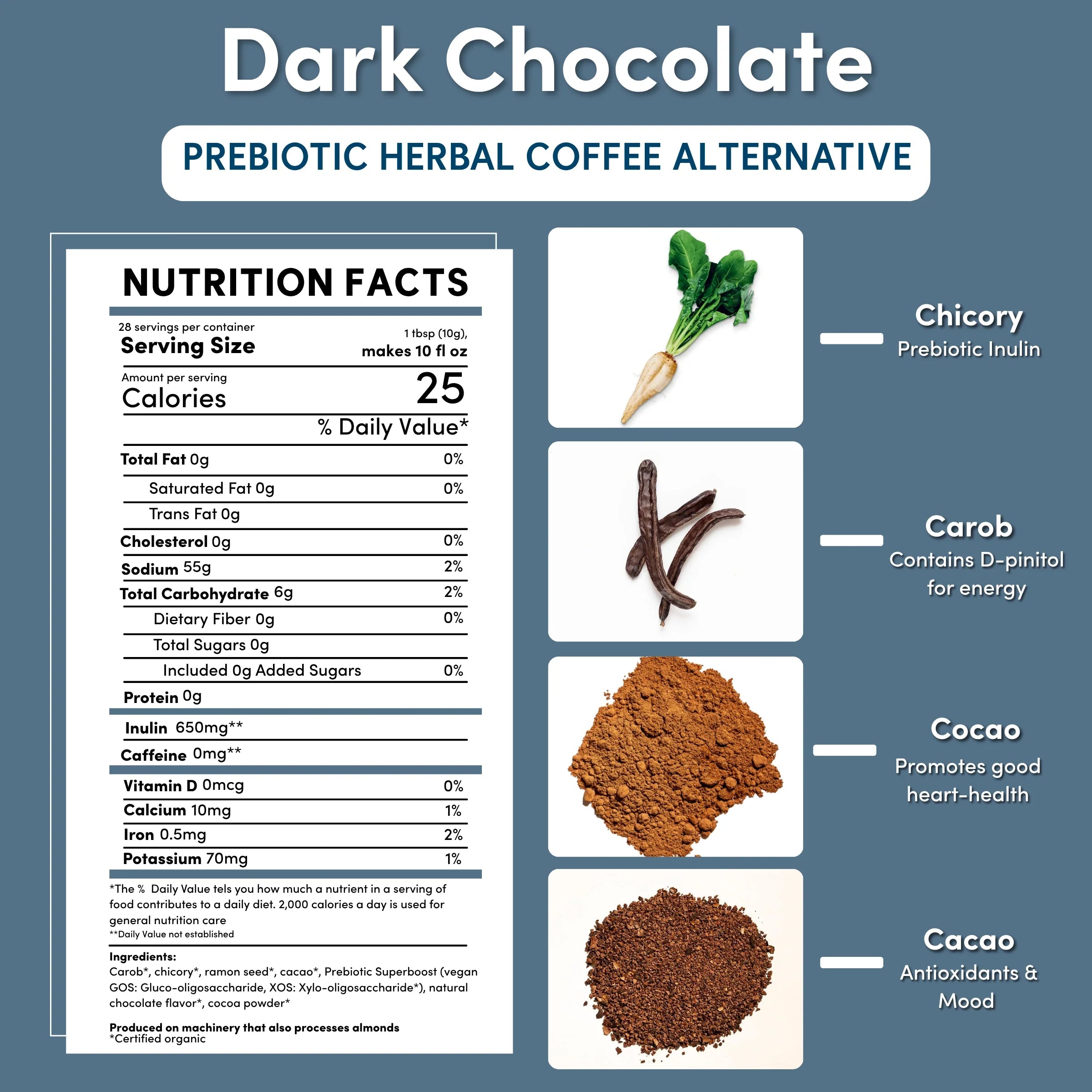 Herbal Coffee | Teeccino | Dark Chocolate Prebiotic Superboost Herbal Coffee