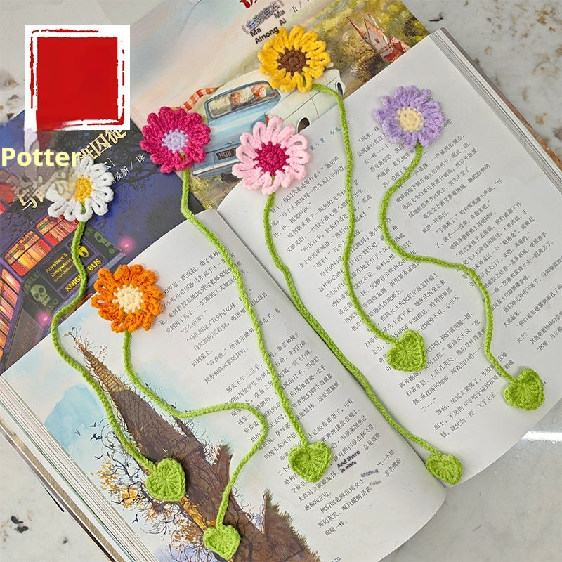 Hand-crocheted Wool Bookmark 4-Strand Milk Cotton