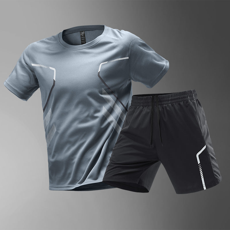 Camisetas deportivas de hombre para correr, camiseta de manga corta de secado rápido, transpirable, de cuello redondo, estilo activo, para entrenamiento al aire libre, con bloques de color