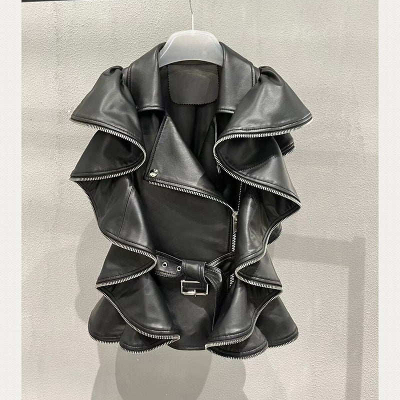 Heavy Real Leather Sheepskin Coat - Black L