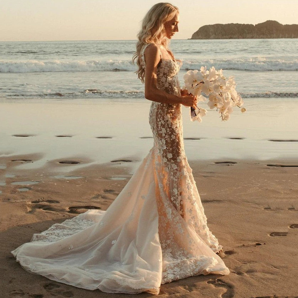 Wedding Dress | Mermaid Wedding Dresses with 3d Lace Appliques