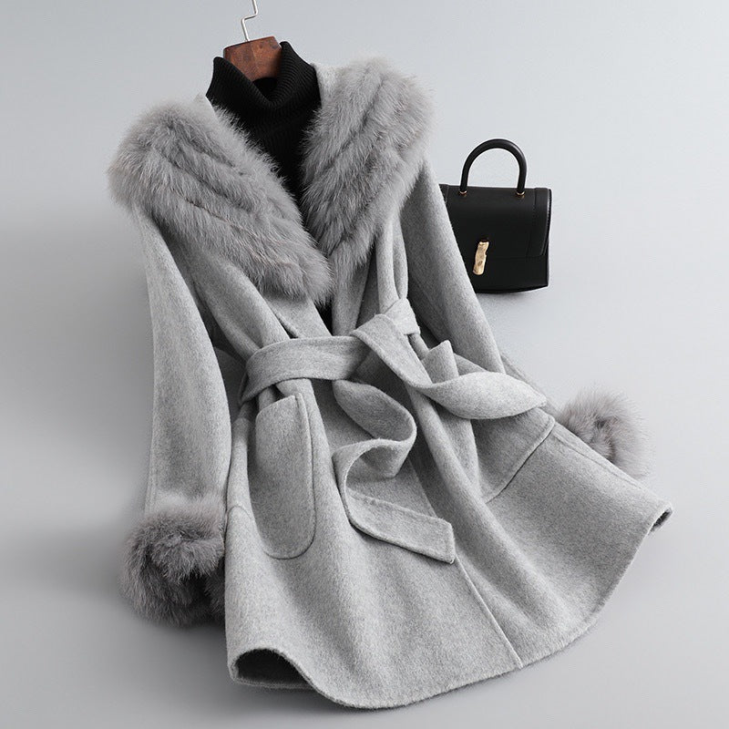 Autumn and Winter Coat Women's Sheepskin Woolen Slim Fit - Beige M