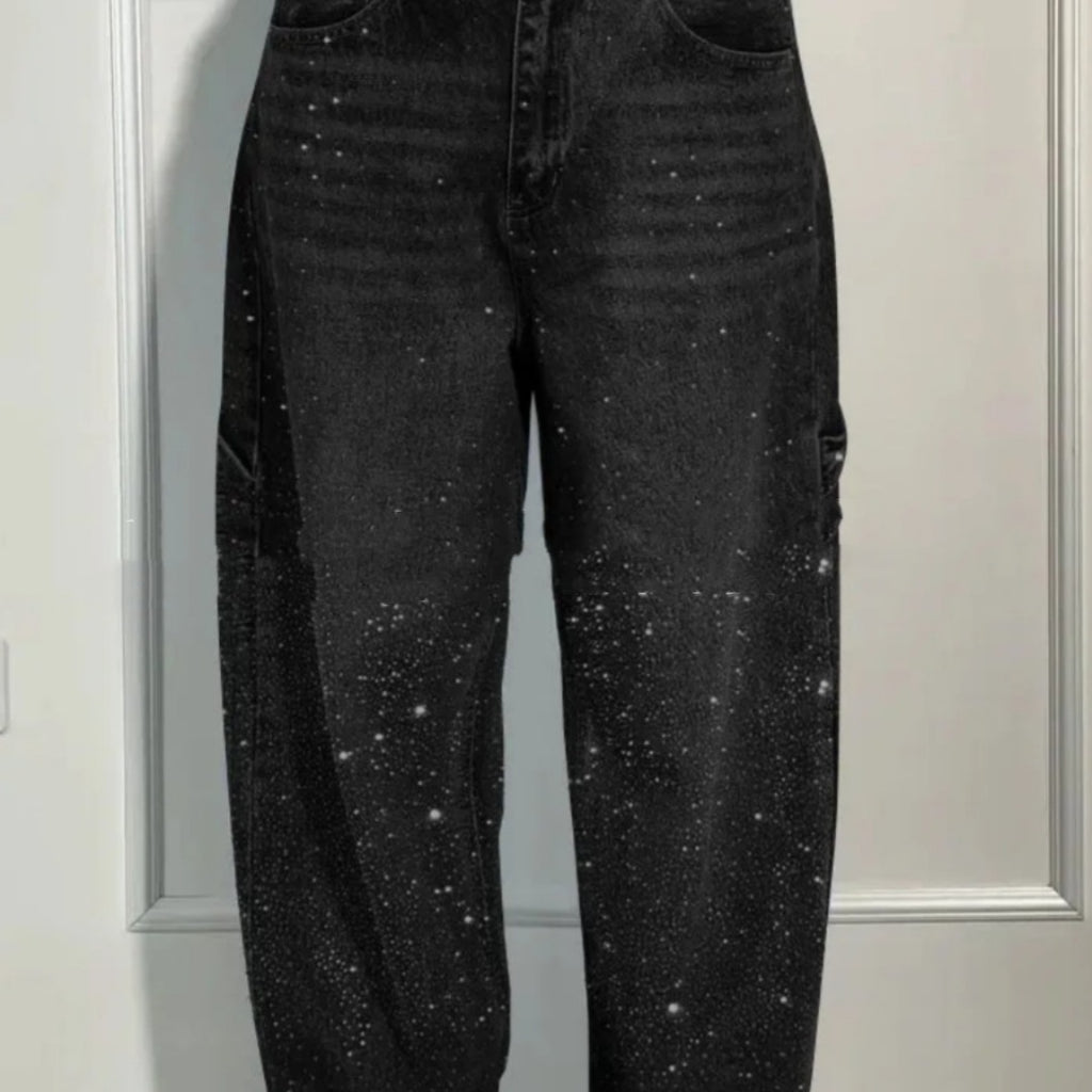 Jeans rectos brillantes Ins con bolsillos, pantalones anchos y sueltos de moda para mujer, pantalones de estilo urbano