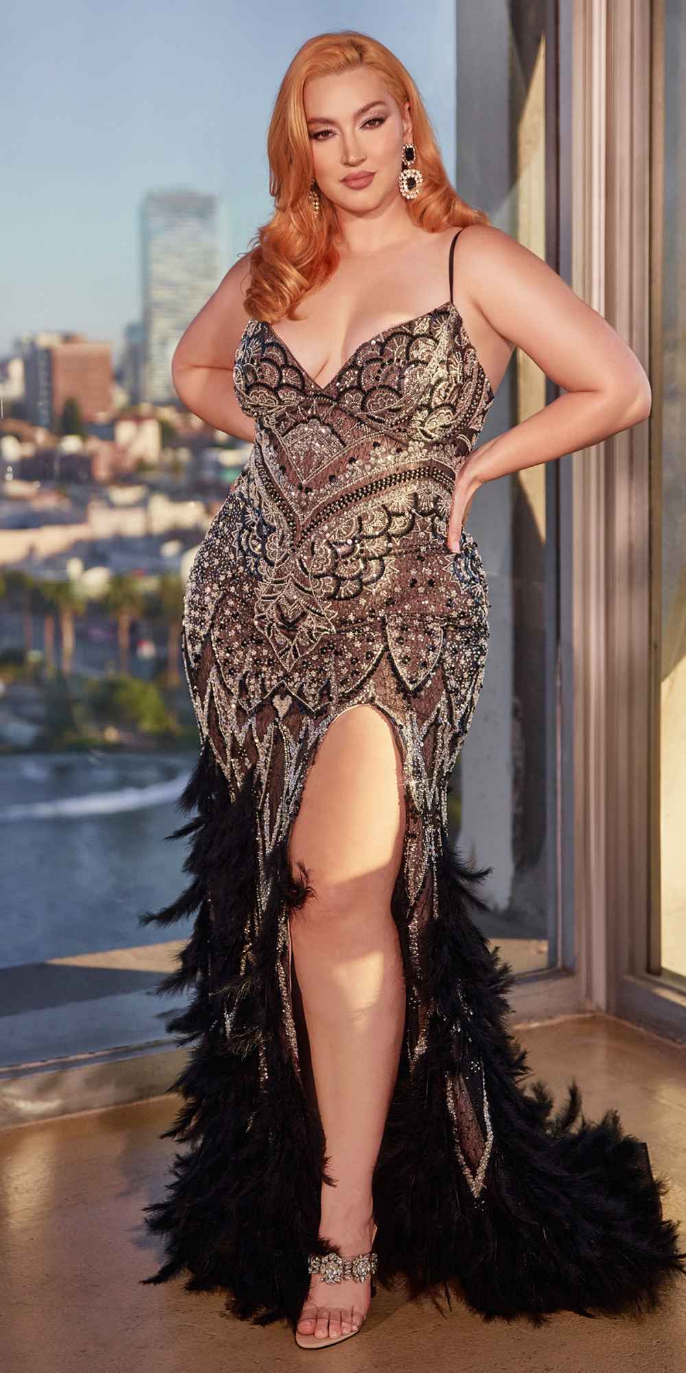 Dress | Andrea & Leo A1229 Long Fitted Feather